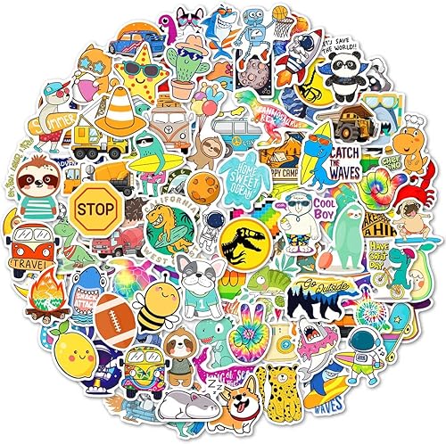 Calcomanías para botellas de agua para niños, 100 calcomanías de vinilo impermeables para botellas de agua, paquete de calcomanías para niños,