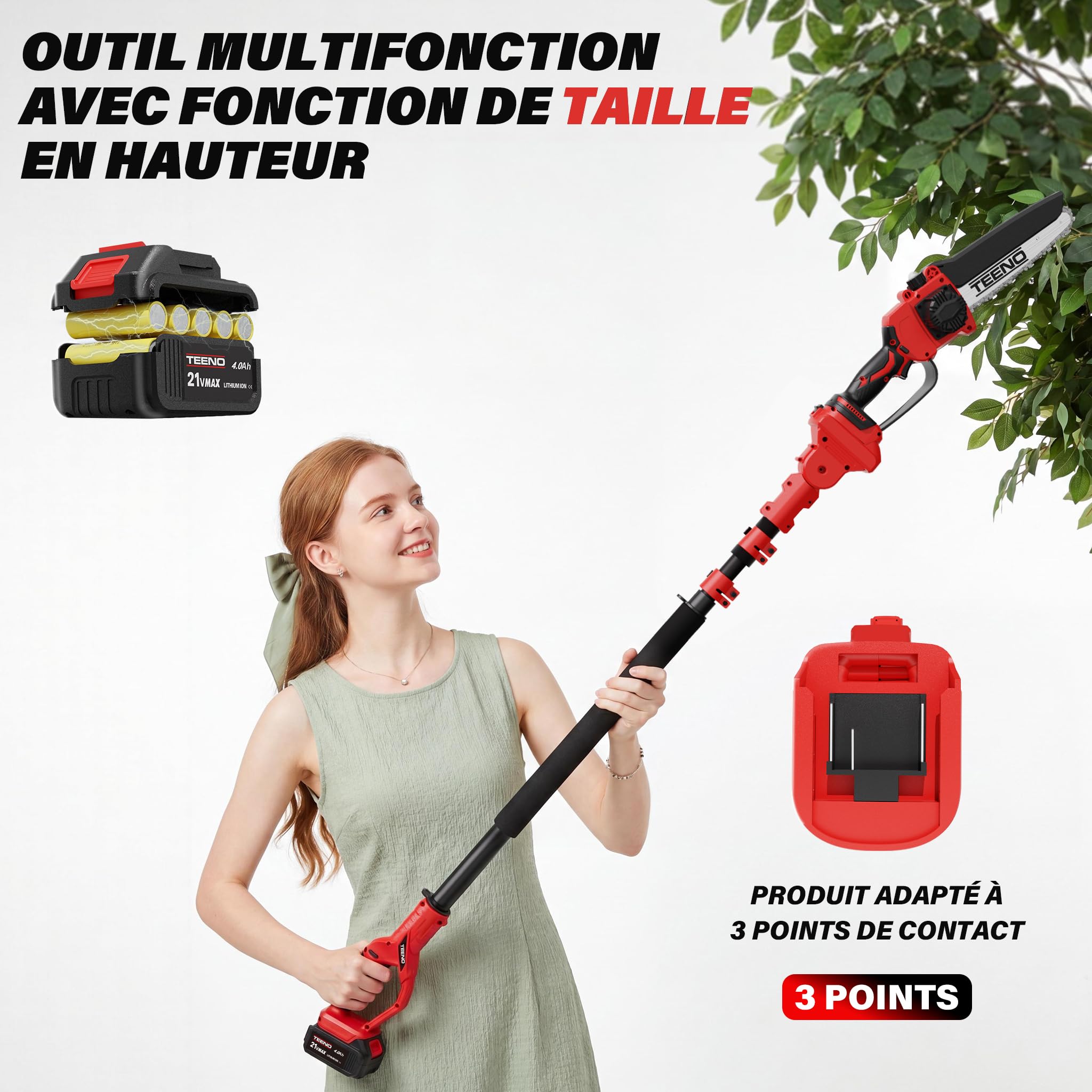 TEENO Asta telescopica per potatura 1,6–2,8 m, compatibile con attrezzi Makita con spina a 3 pin, adatta per mini motoseghe e forbici da potatura, regolabile a 120 gradi