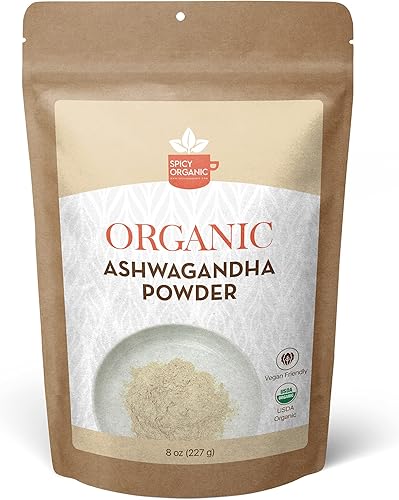 SPICY ORGANIC Polvo de raíz de Ashwagandha de 8 onzas, ginseng indio puro y crudo (Withania Somnifera), una alternativa versátil para suplementos,