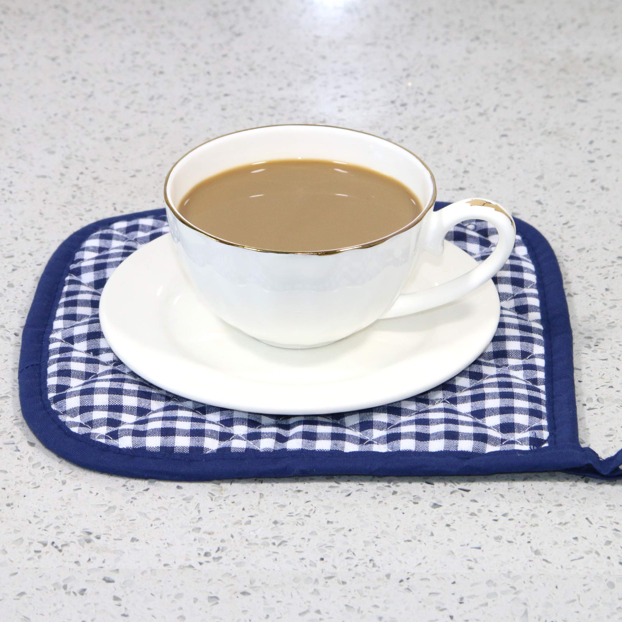 Topflappen für Küche, Baumwolle Topflappen mit großer Hitzebeständigkeit, Hot Pads, Untersetzer zum Kochen und Backen 5er Set Blau