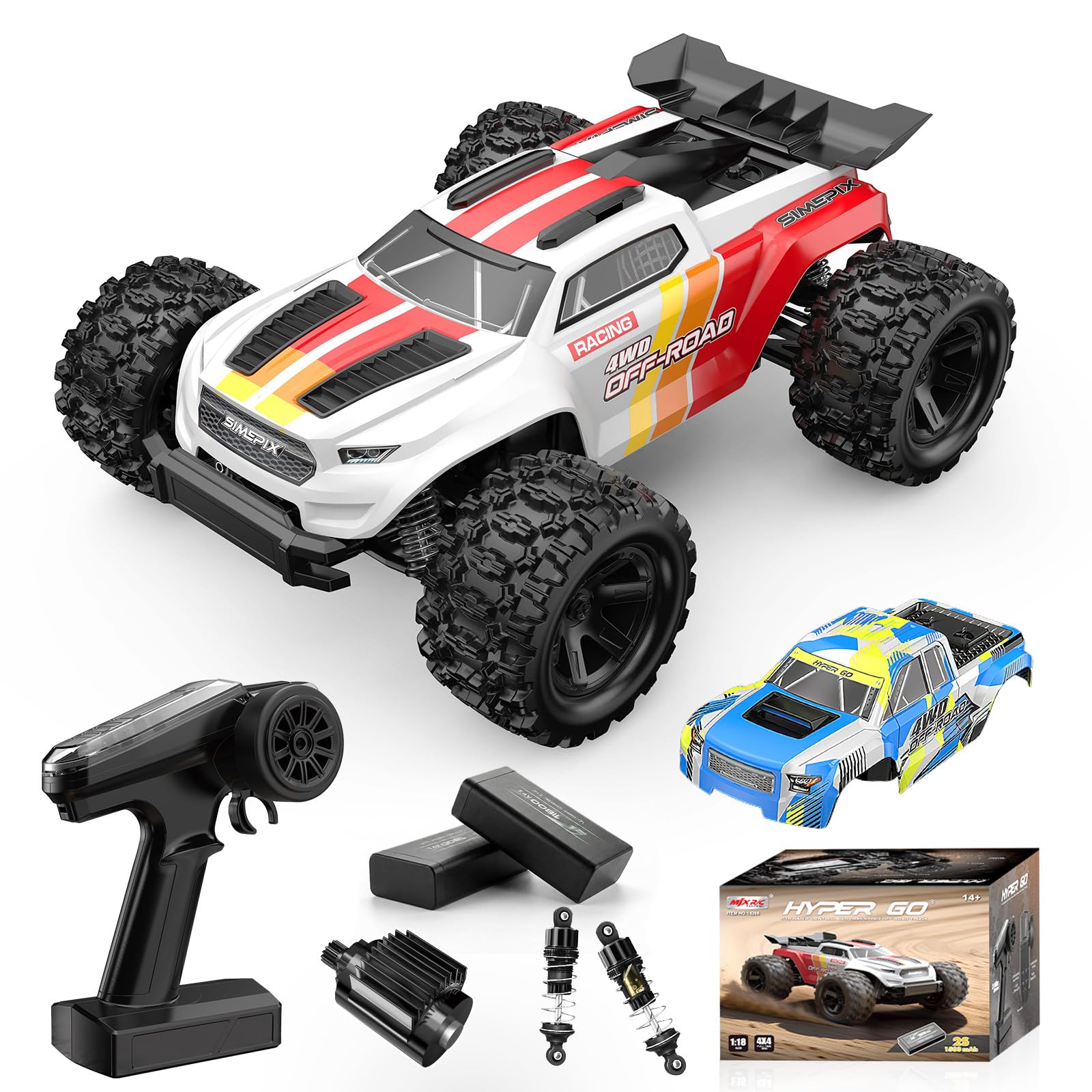 RC Cars 1:18 Scale 4WD Off-Road Monster Truck, Oil-Filled Shocks