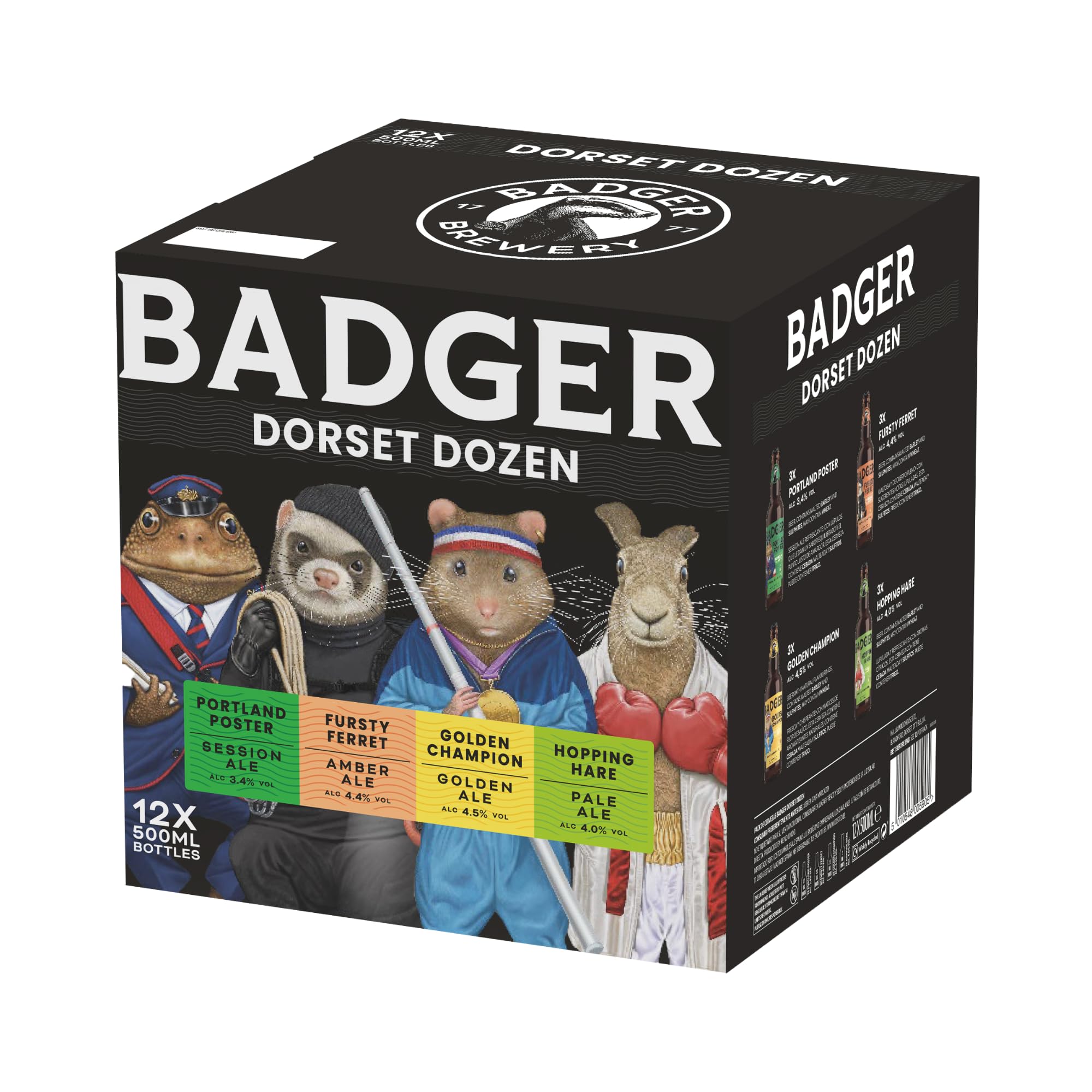 Badger Beers Dorset Dozen Beer Multipack (3.4-4.5% ABV) | Golden Ale, Amber Ale, Pale Ale & Session Ale | Gift Box of 12 x 500ml beer bottles