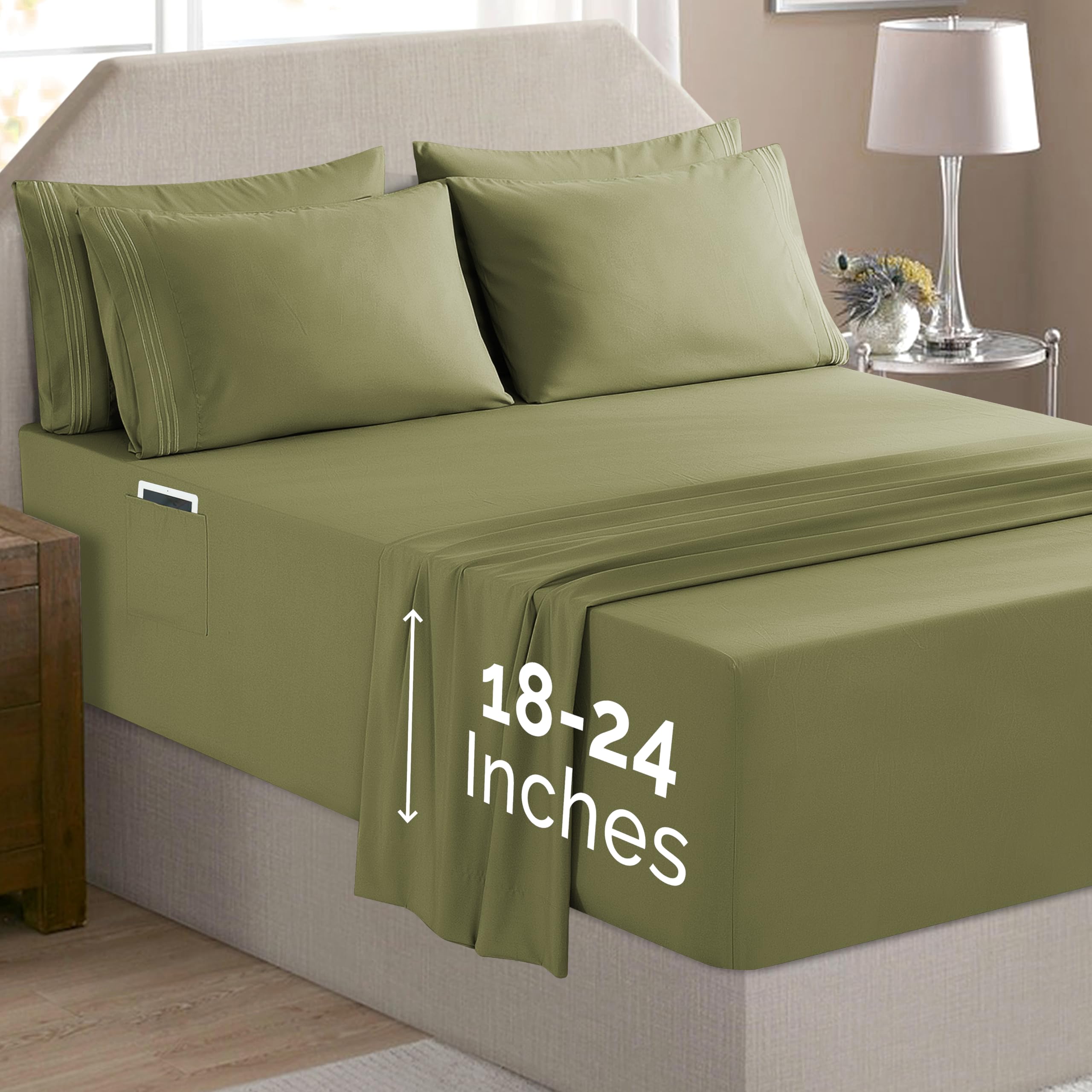 Elegant Comfort Set di lenzuola lussuose e morbide, di prima qualità, 1500, qualità alberghiera, con tasche extra profonde, 45-61 cm, senza pieghe, tasche portaoggetti, tasca extra profonda, 6 pezzi,