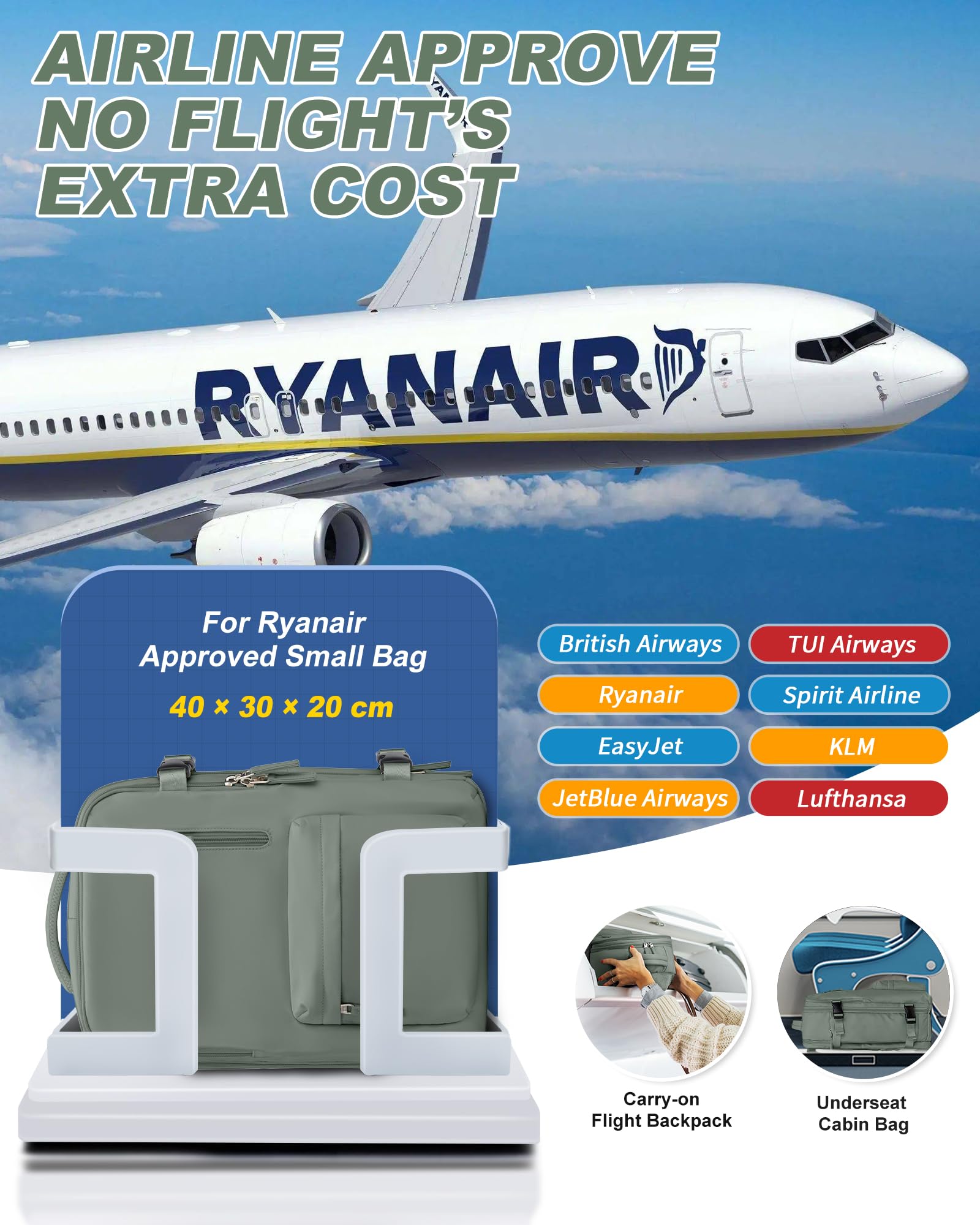 SZLX Mochila al Vacio con Bomba Equipaje de Mano 40x30x20 Ryanair Vueling Wizzair Easyjet Mochila Viaje Cabina Avion 40x20x25 Ryanair Mujer Mochila de transporte Impermeable para Computadora Portátil — view 3