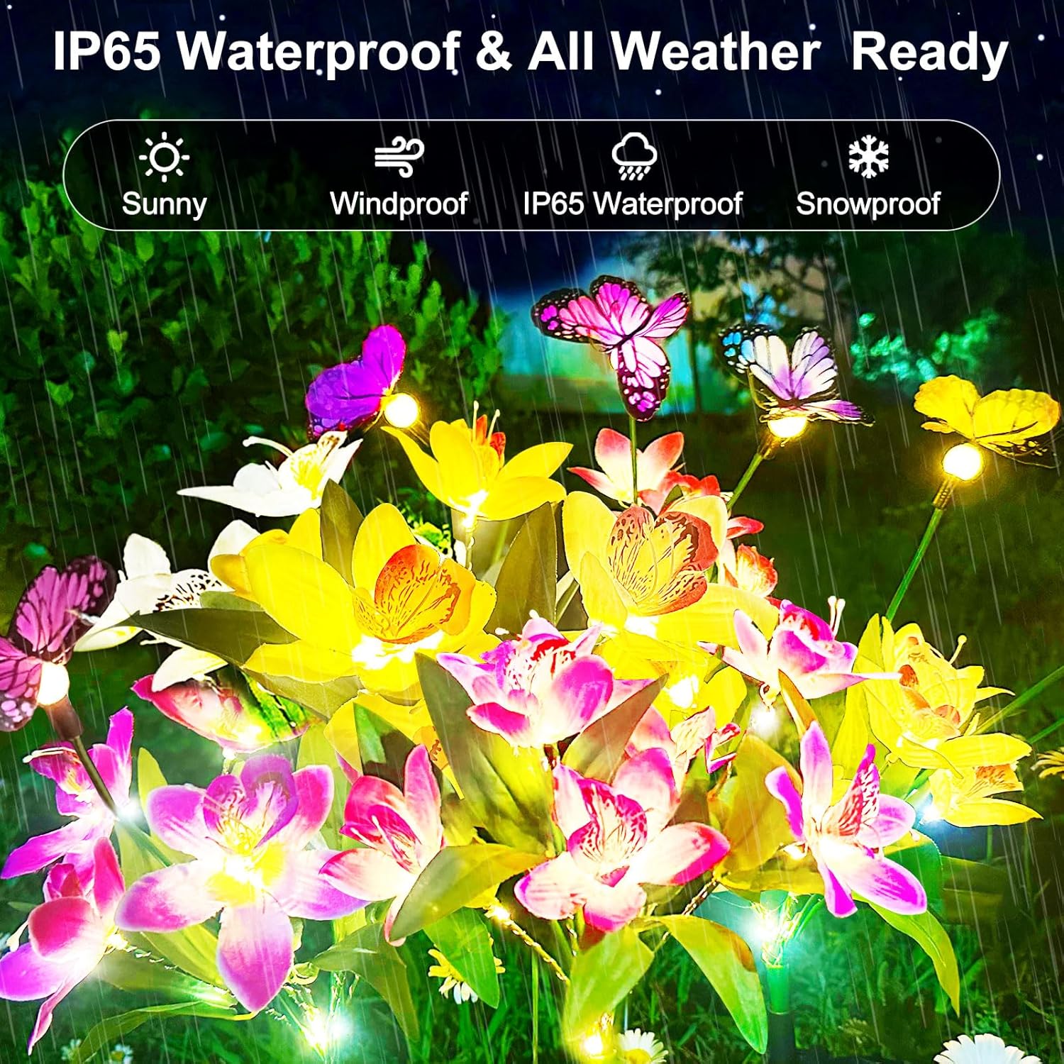 Solar Garden Lights, 4 Pack Solar Flower Lights Outdoor Waterproof, Swaying Butterfly with Flowers, Garden Decoration for Flower Bed Yard Patio, Gift for Mom Christmas