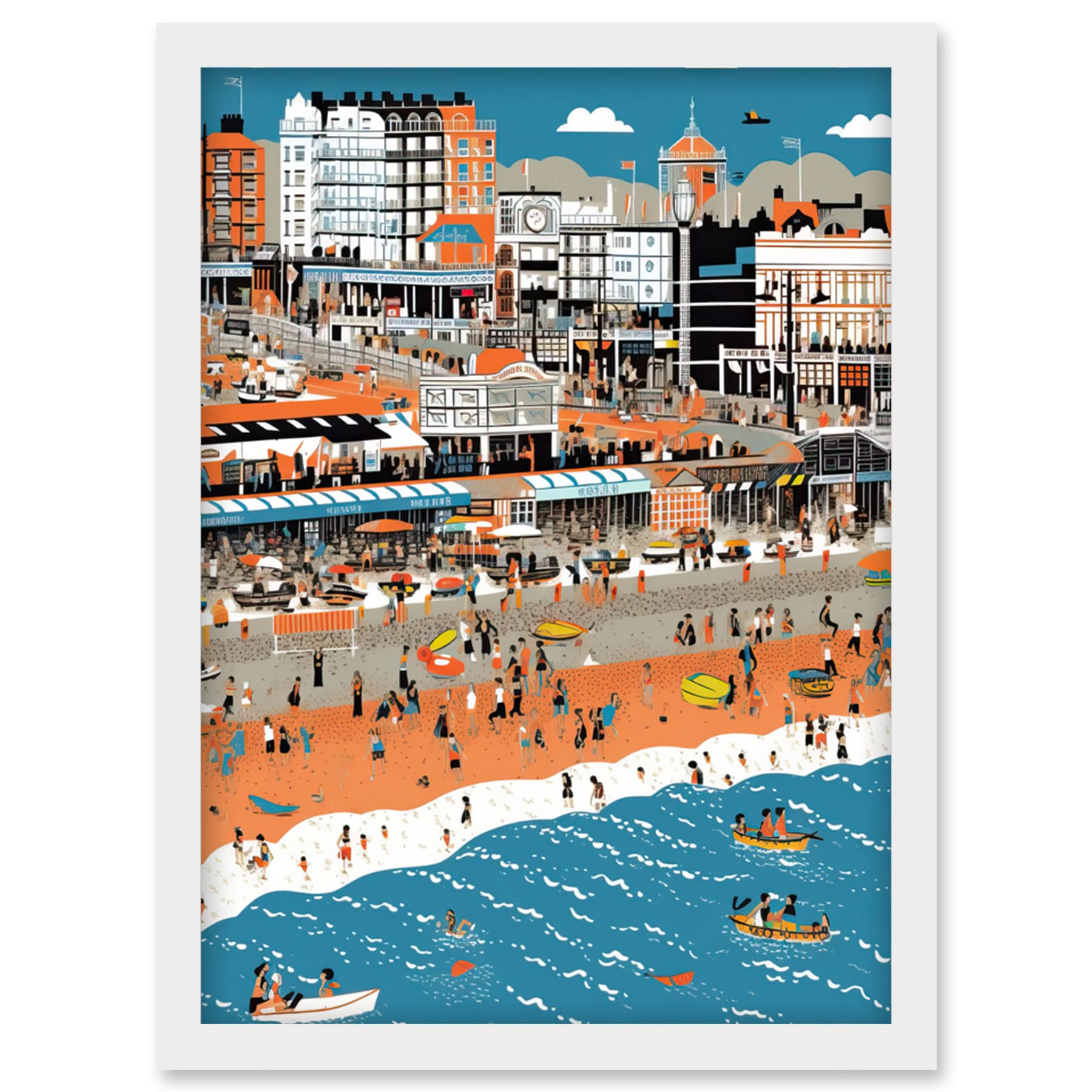 Artery8 Brighton Beach and Palace Pier Modern Abstract Artwork Framed Wall Art Print A4