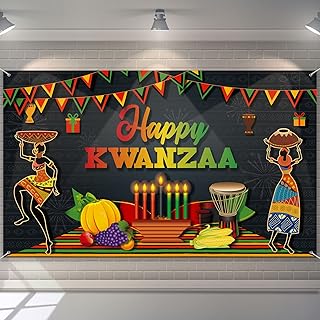 Happy Kwanzaa Banner Backdrop Party Decoration Supplies Candles African Heritage Background Harvest Kwanzaa Photo Booth Backdrop for Africans American Traditional Festival, 72.8 x 43.3 inch