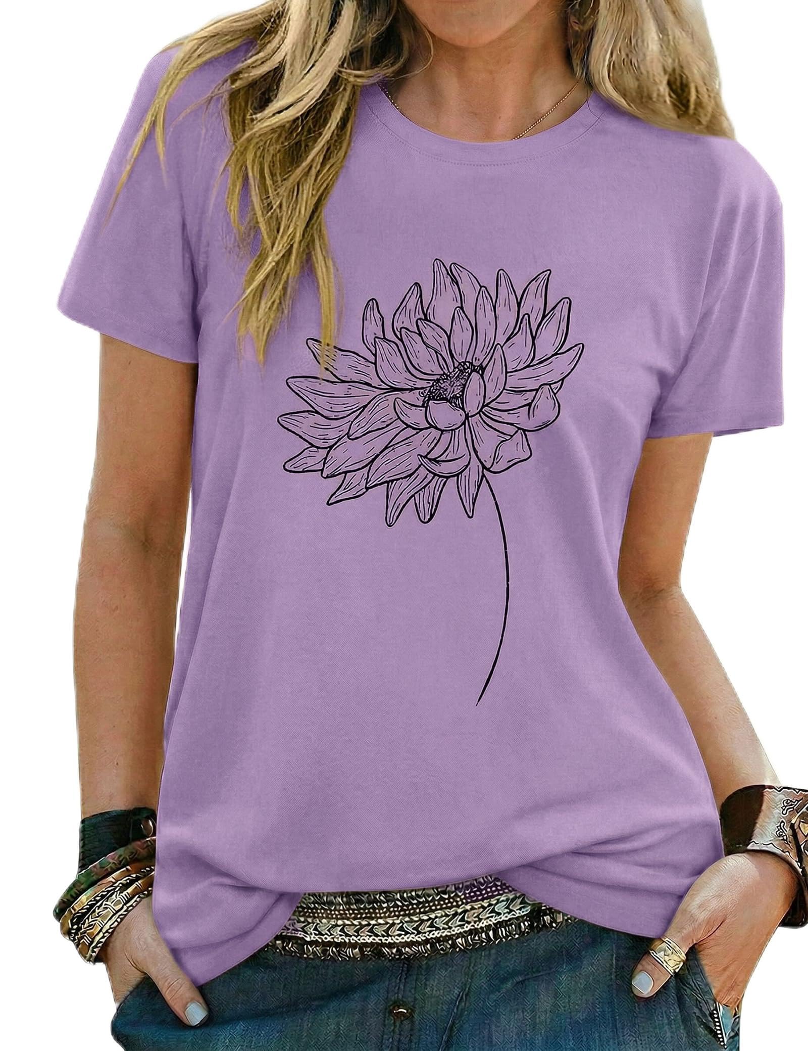 Gyabnw Damen Sonnenblumen T Shirt Sommer Kurzarm Top mit Aufdruck Oberteile Shirts