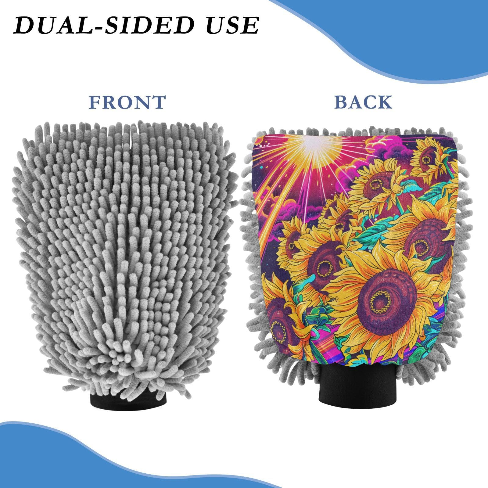 IOACIY Absorbent Microfiber Car Wash Drying Mitts, 2 Pack, Scratch-Free & Lint-Free, Rich Foam, Highly Absorbent, Double Sided, Wash Mitt Perfect for Car Washing, L, Sunflower (24)