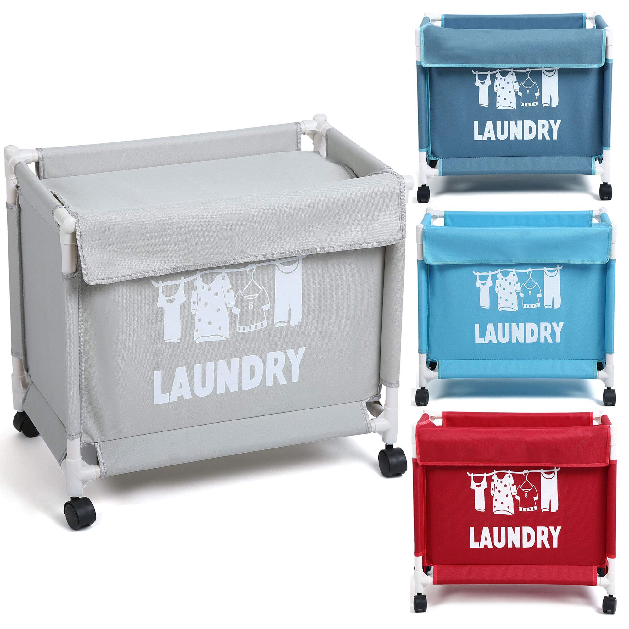 Smile Mom Laundry Basket/bag/Hamper for Clothes with Wheels & Lid, Best for Home Bathroom Bedroom (Large, Light Grey)