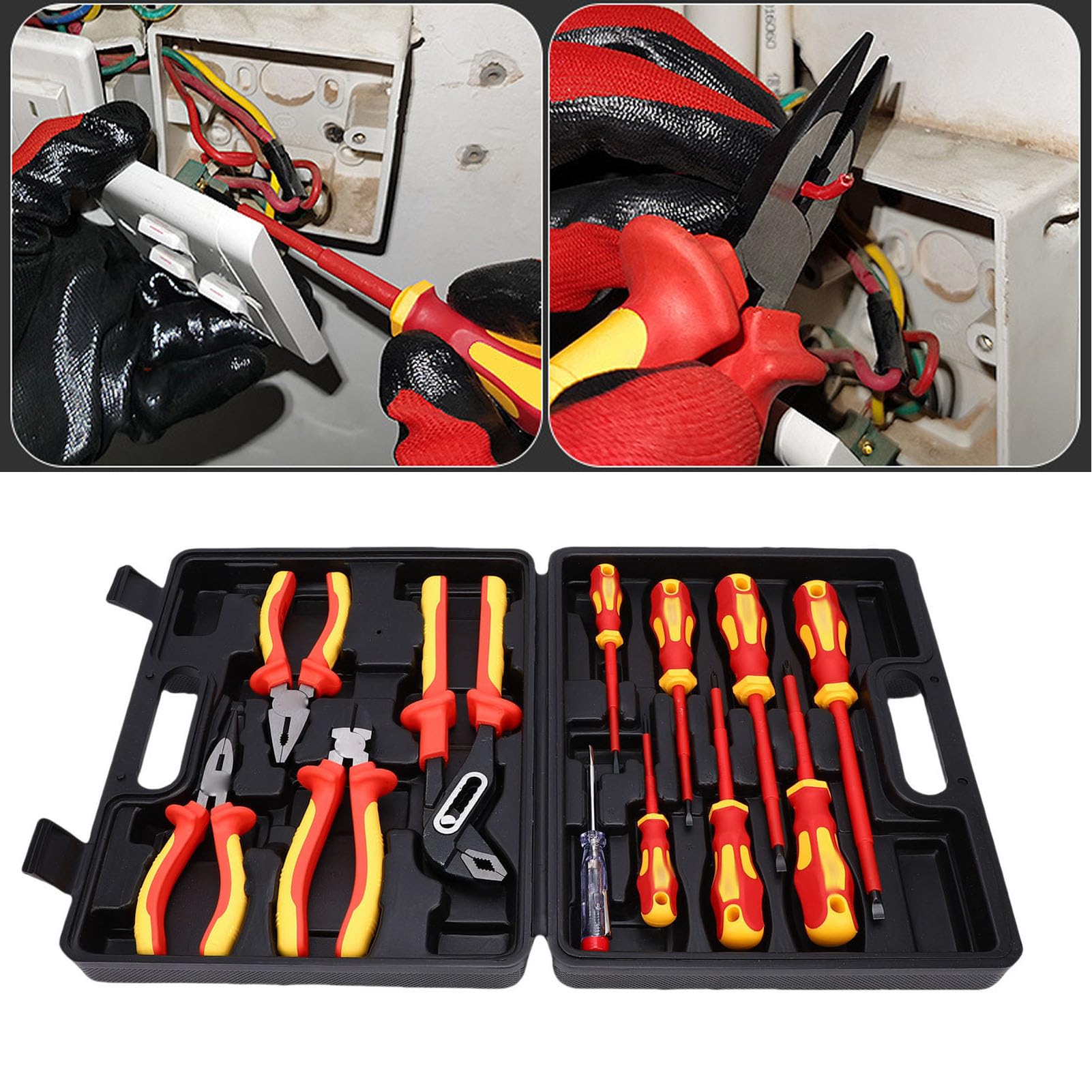 Izolowany zestaw narzędzi VDE 1000 V, 12-częściowy, profesjonalny zestaw dla elektryków z izolowanymi śrubokrętami i szczypcami, bity magnetyczne ze stali CRV, do konserwacji elektrycznej,
