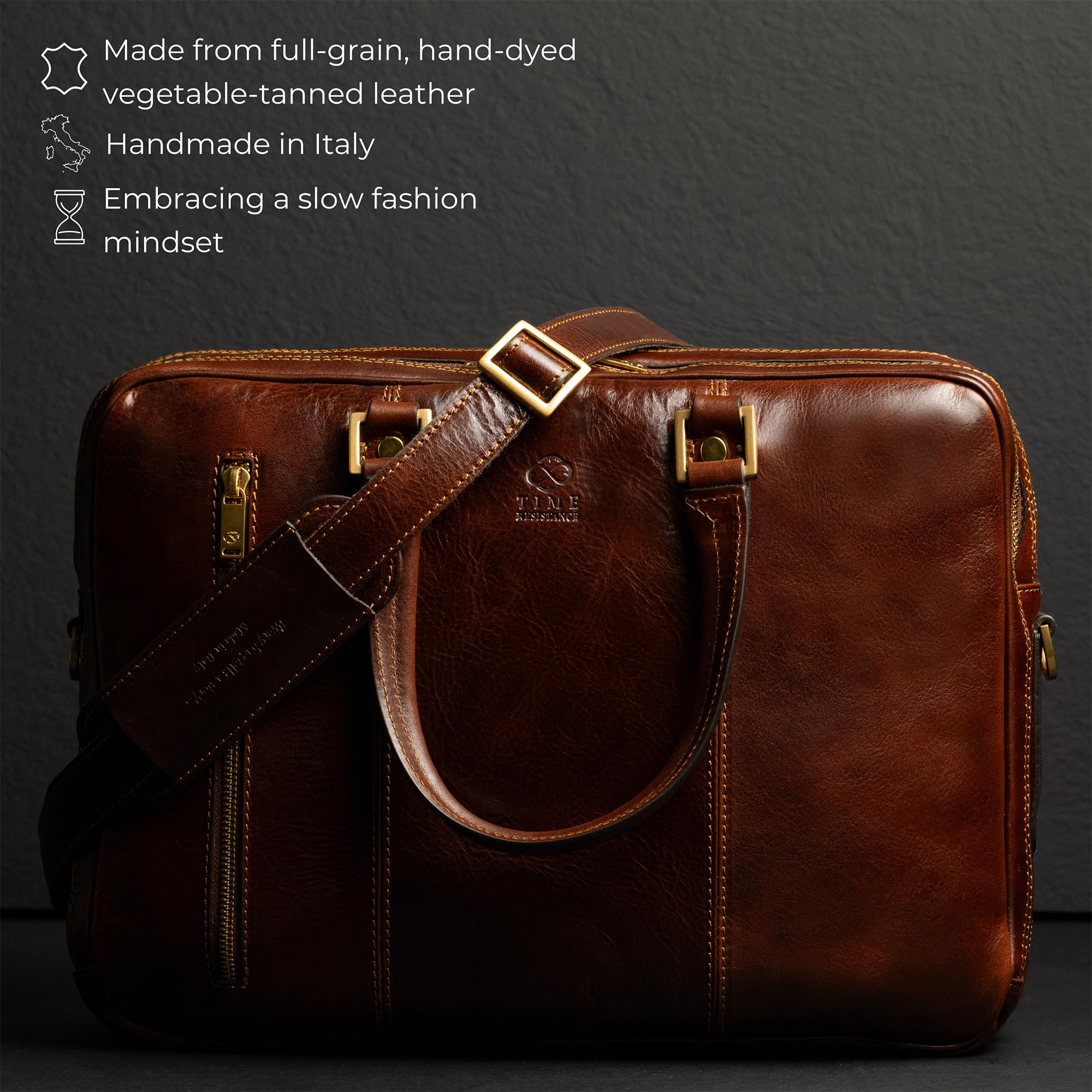 Time Resistance Full Grain Leather Shoulder Bag Handmade in Italy for Men's Notebook