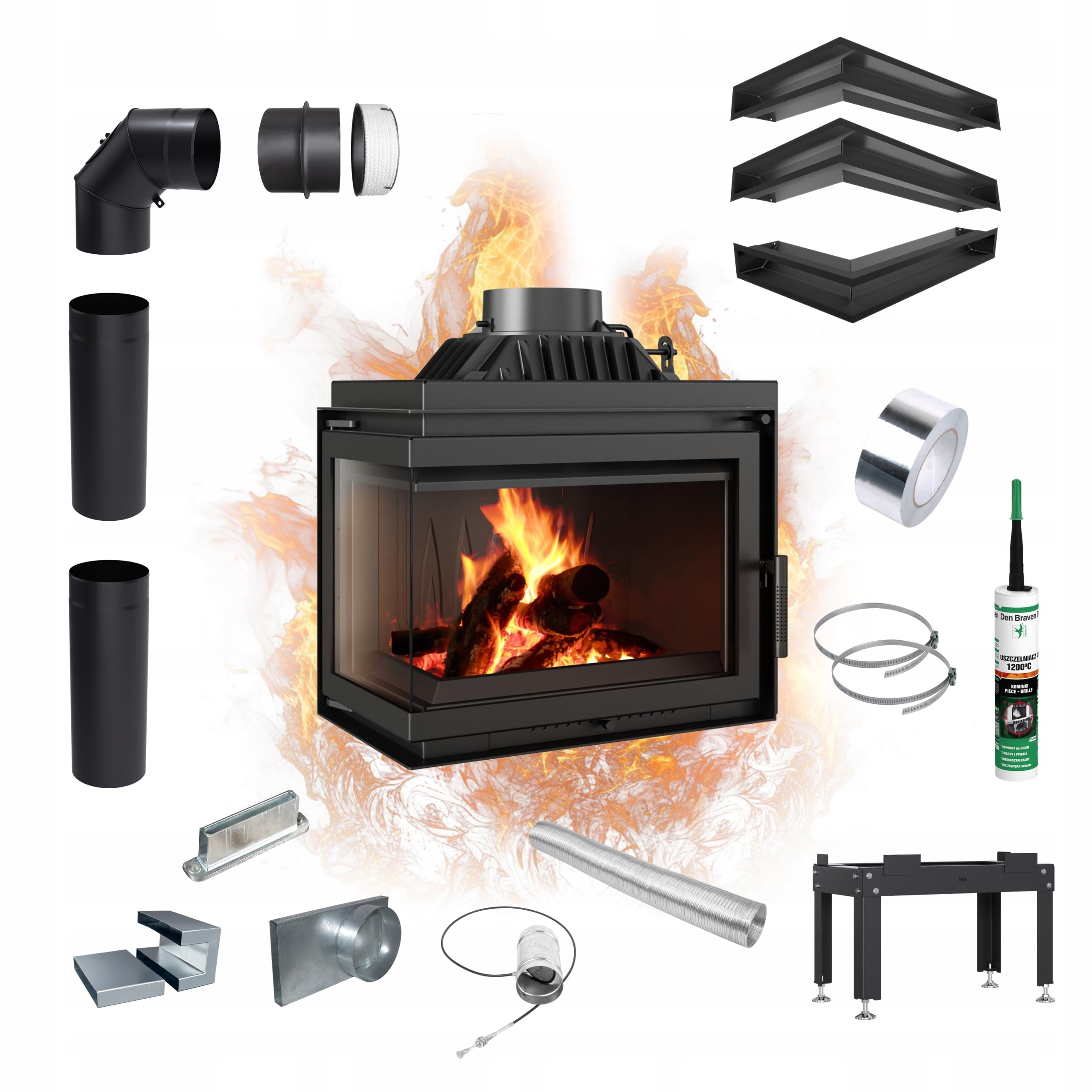 KRATKI Inserto per camino in ghisa a legna SIMPLE 8 kW Ø200 sinistro A 2 | Ghisa nero, efficienza 80,1%, classe A. Ecodesign, BImSchV 2.; combustione efficiente; basse emissioni; calore uniforme