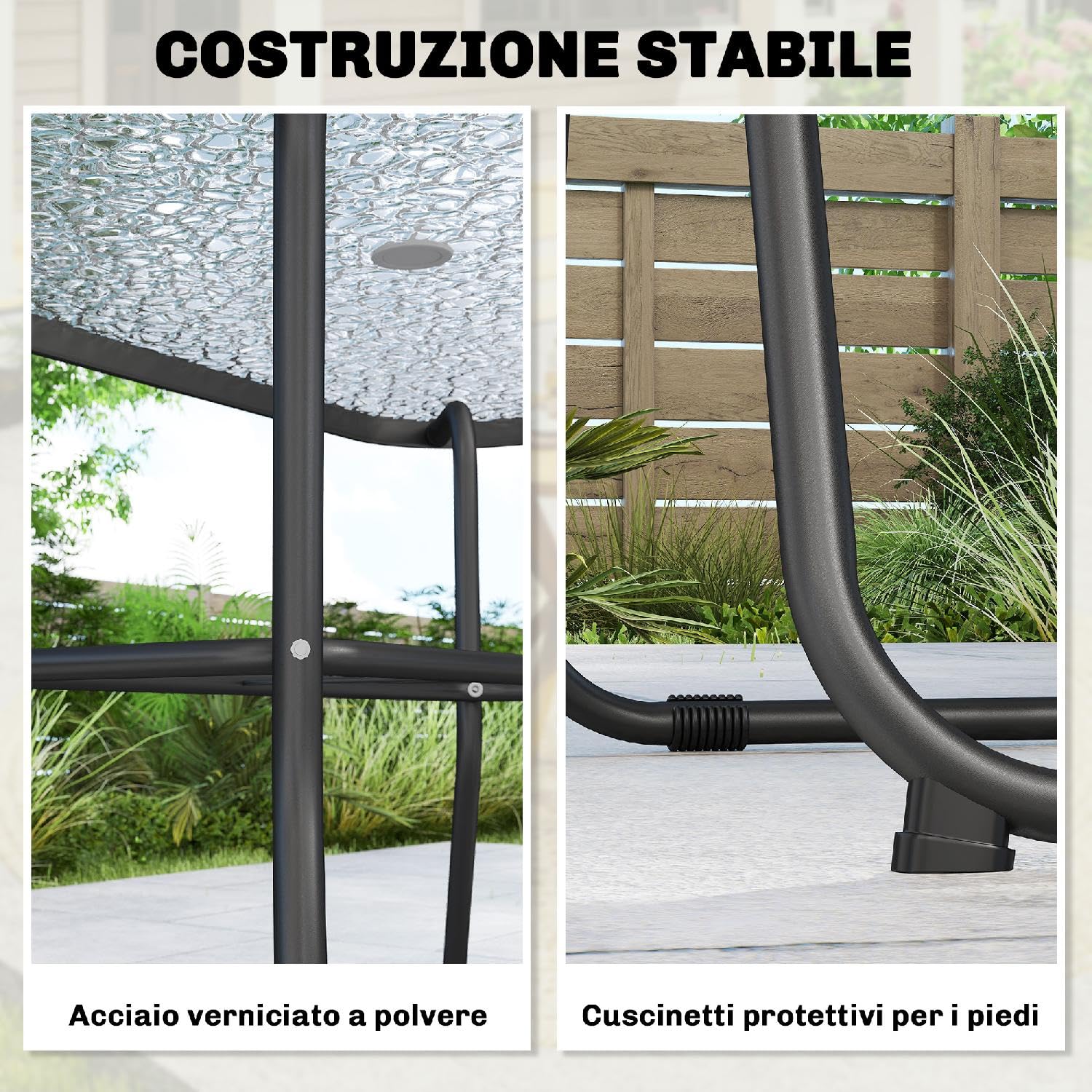 Tavolo e Sedie da Esterno da Giardino, Rettangolare, con Ombrellone, in Acciaio/Vetro Temperato, 119x68x70 cm, Nero