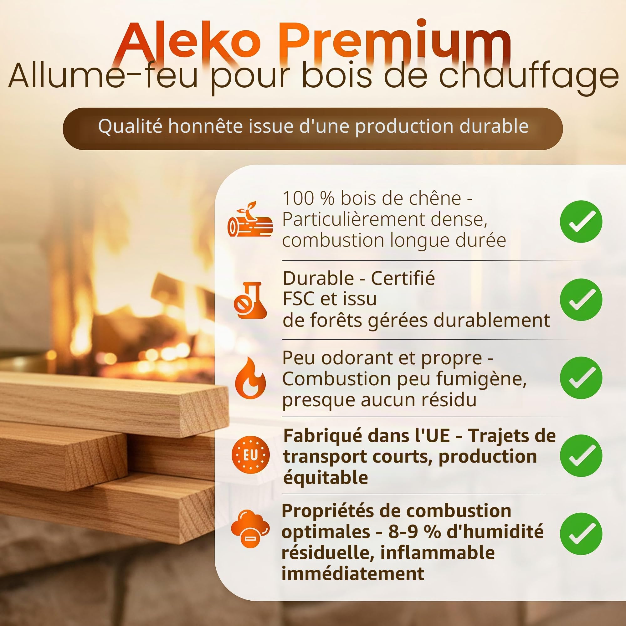 Aleko Parkett Bois de chauffage et d'allumage non traité pour cheminée ou grill Chêne 28 kg