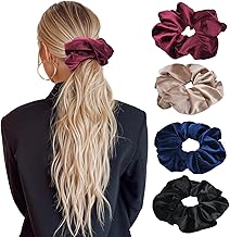 Large Velvet Scrunchies for Women - Soft, Extra-Big Hair Ropes in Black, Navy, Camel, Wine Red