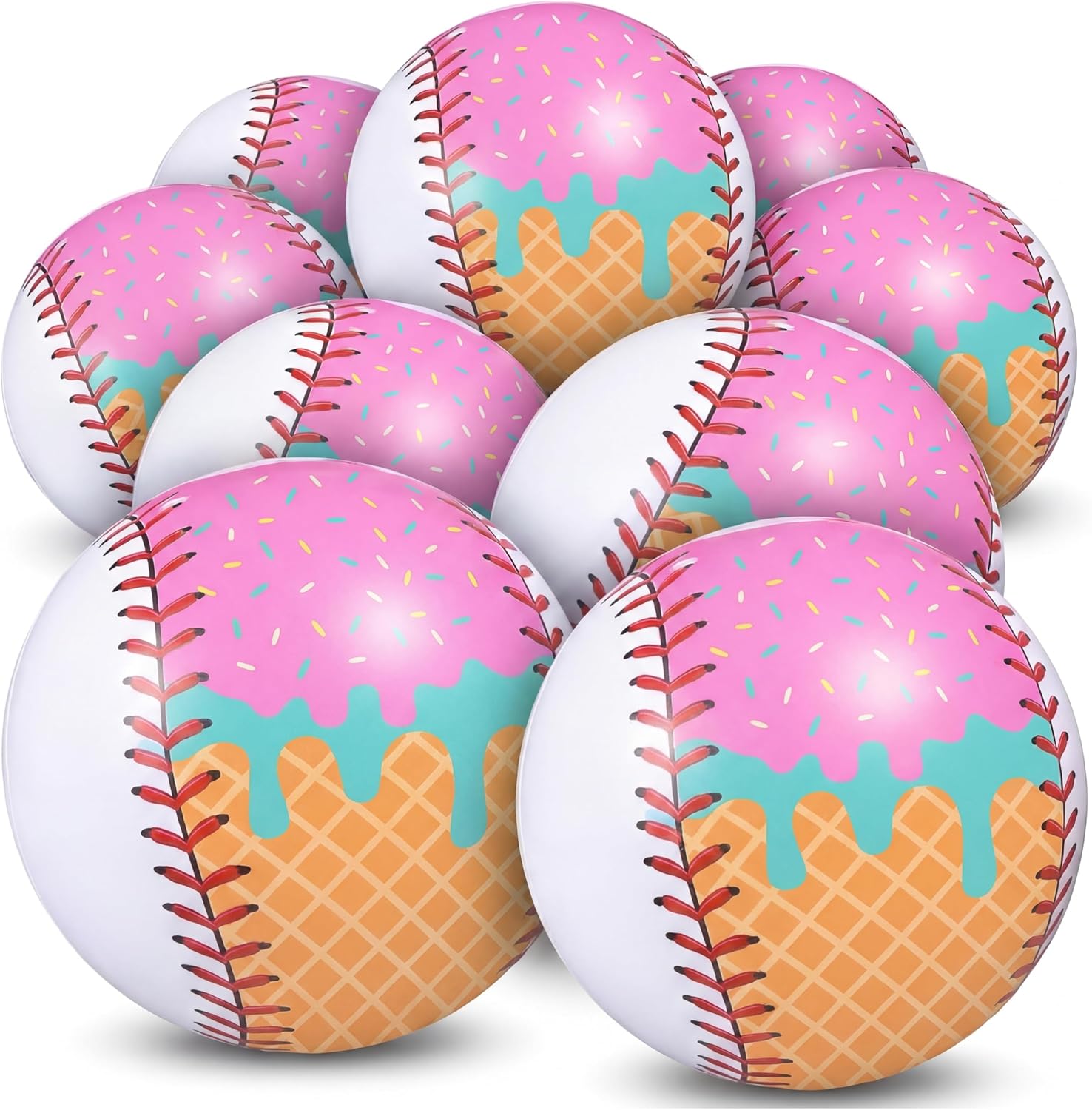 12 Pack Inflatable Ice Cream Drip Baseball Beach Ball 7.87 Inch Ice Cream Drip Beach Balls for Summer Outdoor Pool and Seaside Game Gifts Birthday Sports Baseball Party Supplies Favors