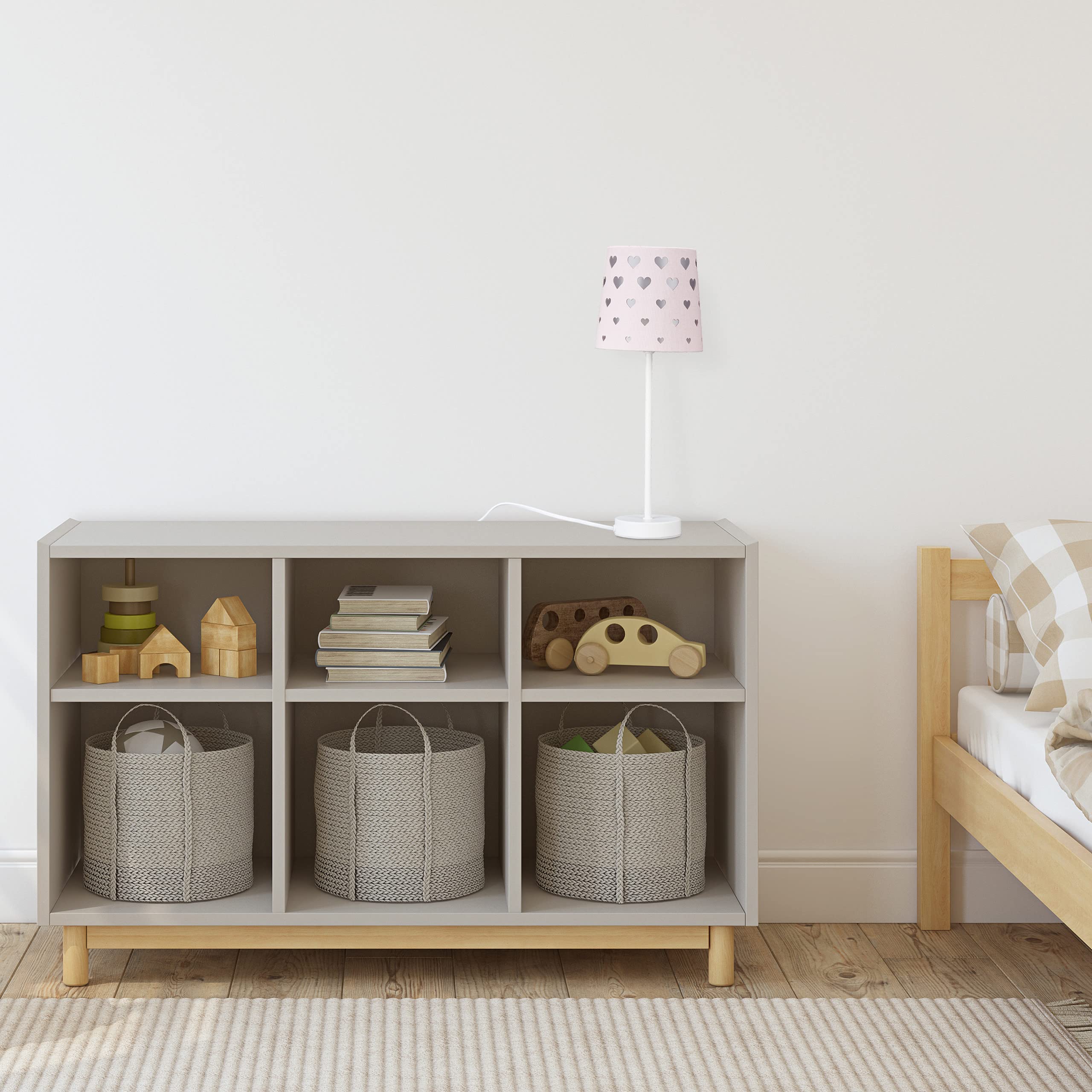 Relaxdays Lampada da Comodino per Bambini, con Cuoricini, Paralume di Stoffa, Luce per Bimbi, HxD: 43 x 16 cm, Rosa
