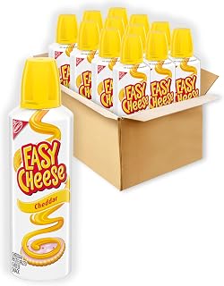 EASY CHEESE Cheddar Spray Cheese Snack, 12 Pack 8 oz Cans - Shelf-Stable Bulk Pantry Favorite
