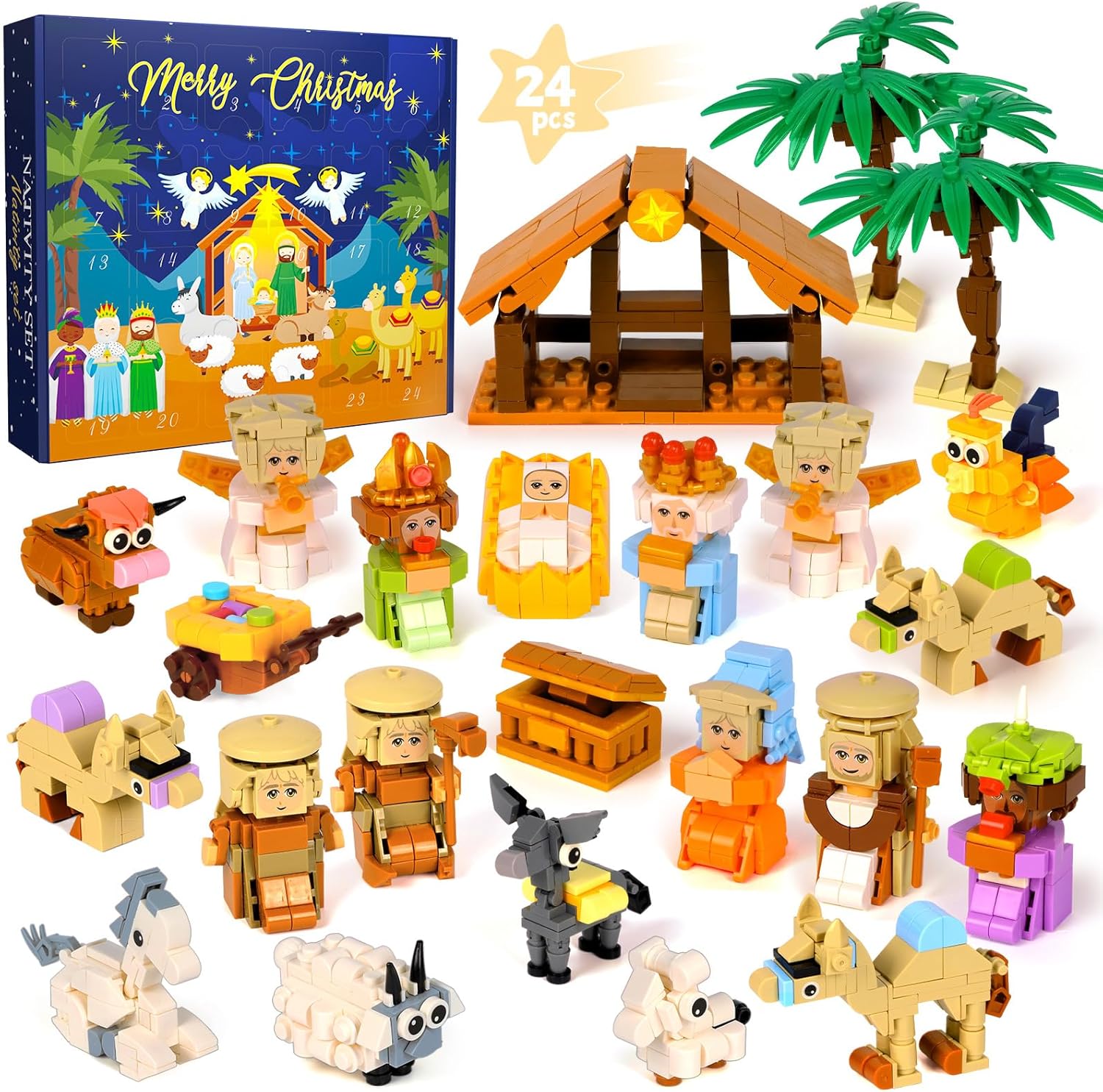 Nativity Advent Calendar 2025 Building Blocks – 24 Days Christmas Countdown Set with Nativity Scene Figures, Holiday Building Toy Kit for Kids, Boys, Girls, Teens & Adults Ages 6+