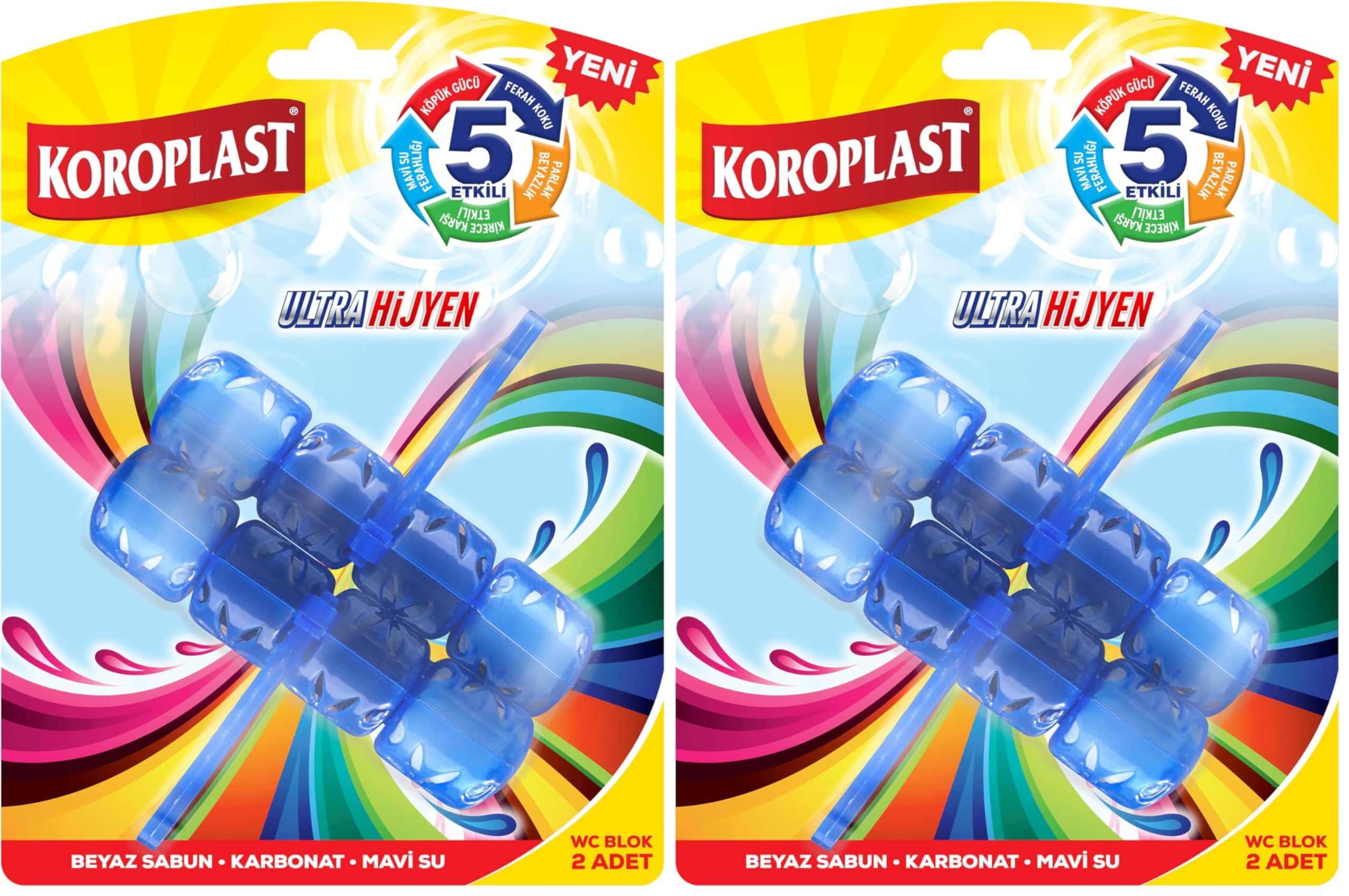 Koroplast 5 Etkili WC Blok 2'li Katı Tuvalet Bloğu Beyaz Sabun Kokulu 2li paket