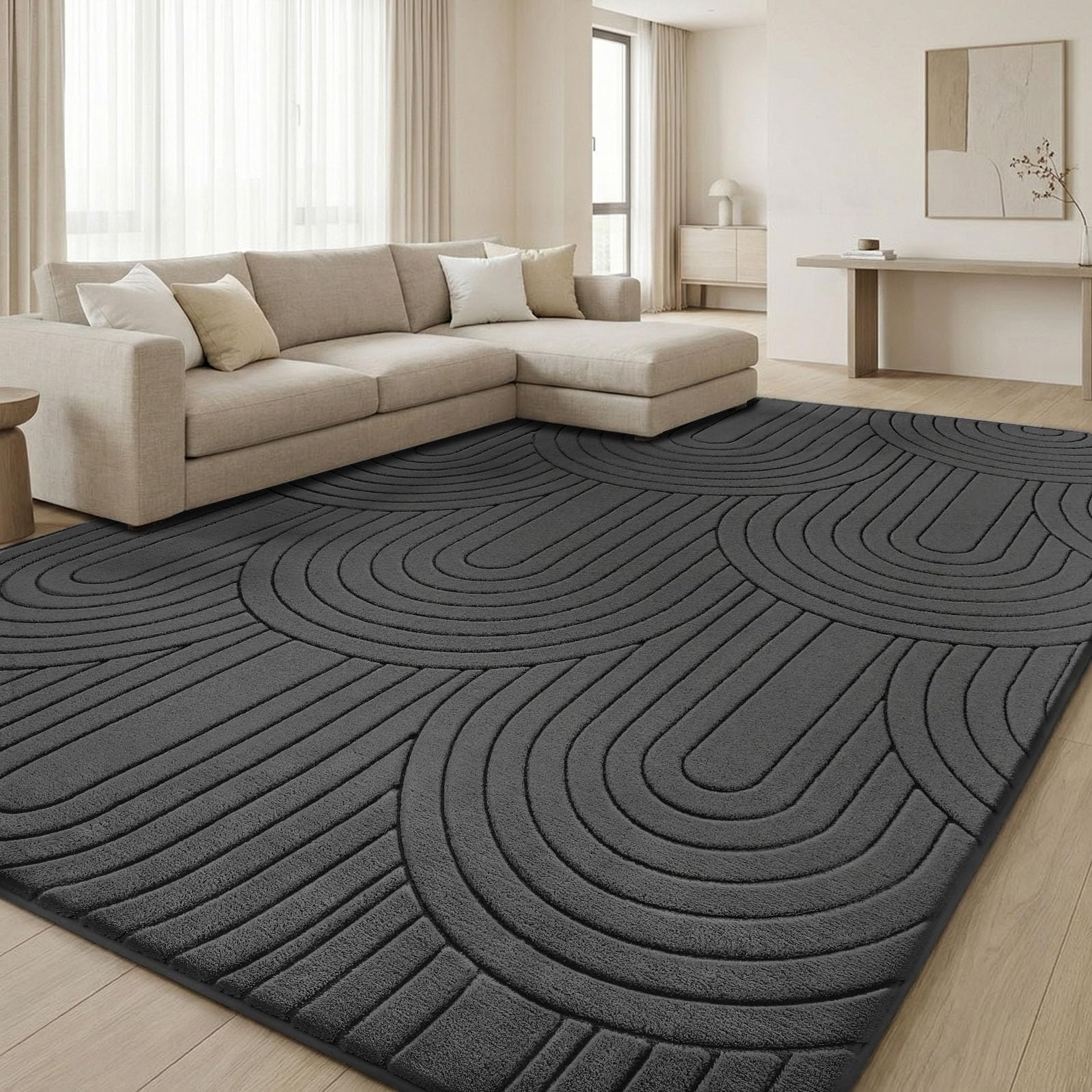 Treeboy Kurzflor Teppich Wohnzimmer, Teppich Groß, 3D Halbkreismuster Carpet, Waschbarer Teppiche Schlafzimmer Flauschige Rugs, Teppiche Gegend Mit Rutschmatte