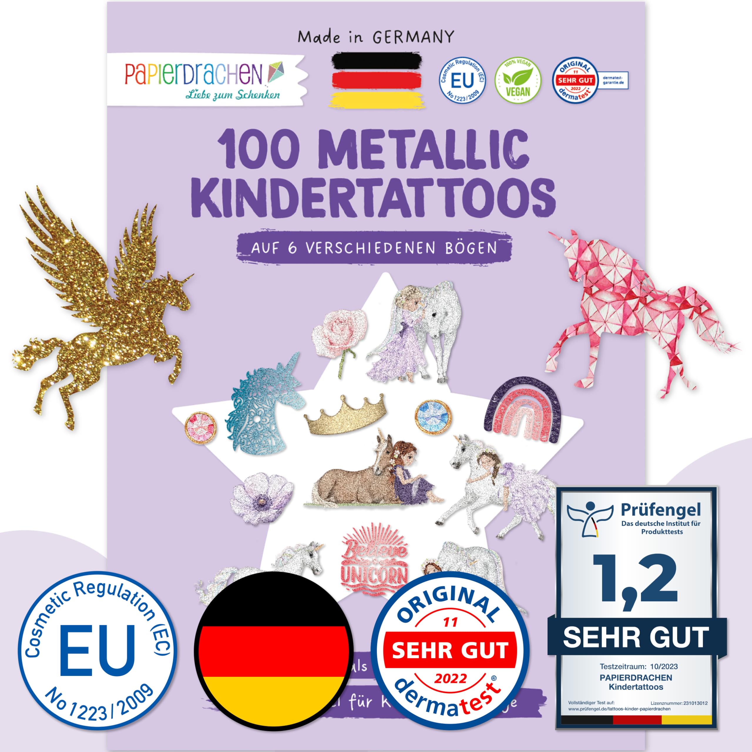 Papierdrachen Metallic Kindertattoos zum Aufkleben - Mitgebsel Glitzer
