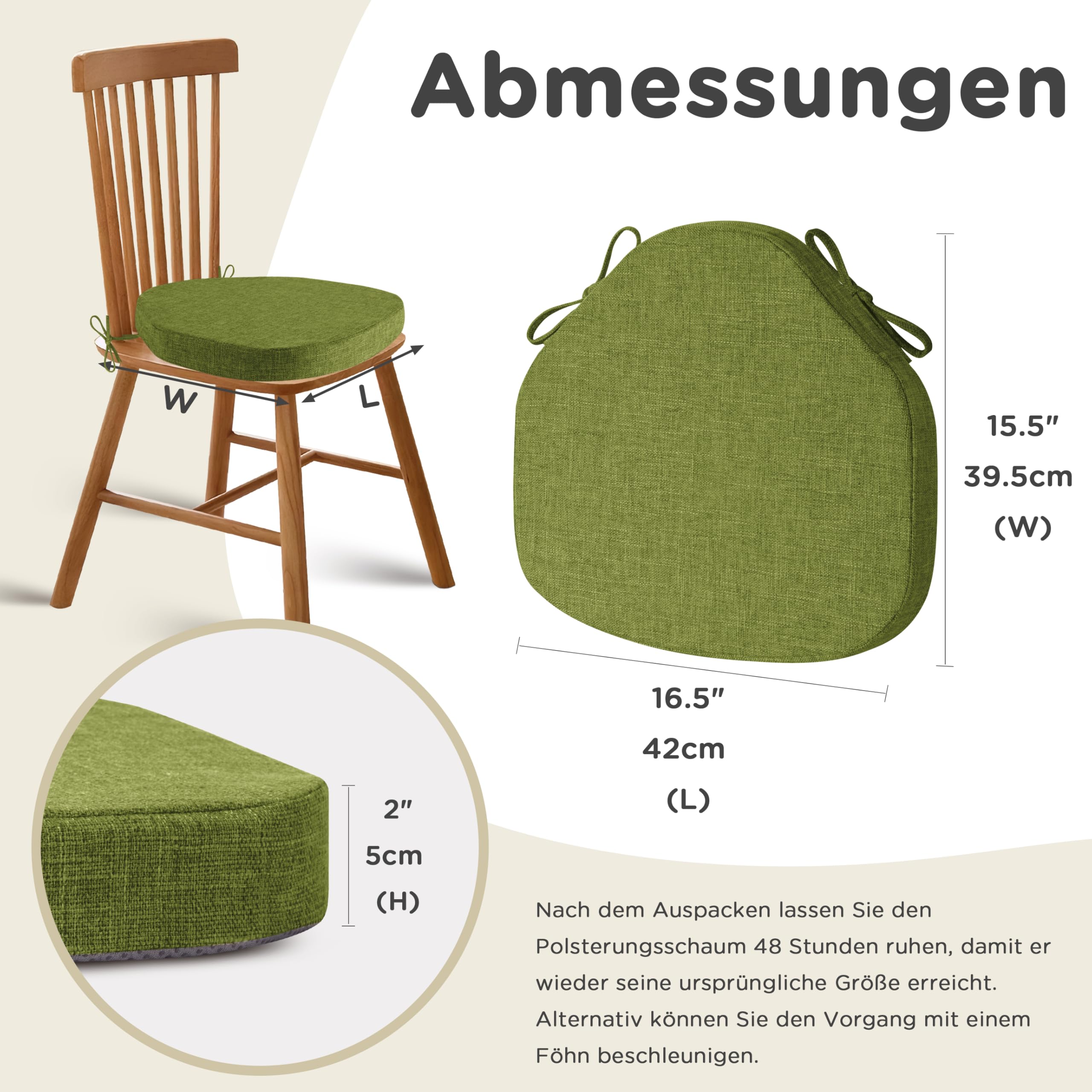 AddGrace Sitzkissen für Windsor-Stühle 4er-Set 42x39.5 cm Grün