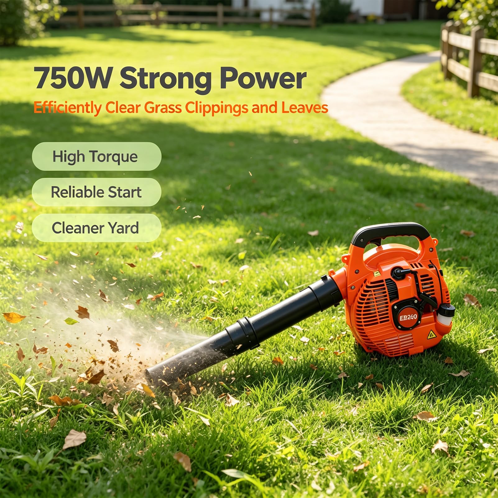 Gazowa Dmuchawa Do Liści 25,4Cm 750W 2800 Obr./minGazowa Dmuchawa Do Liści | Spalinowa dmuchawa do liści, 710 g/kW·h, dwusuwowa, jednocylindrowa, chłodzona powietrzem(Orange)