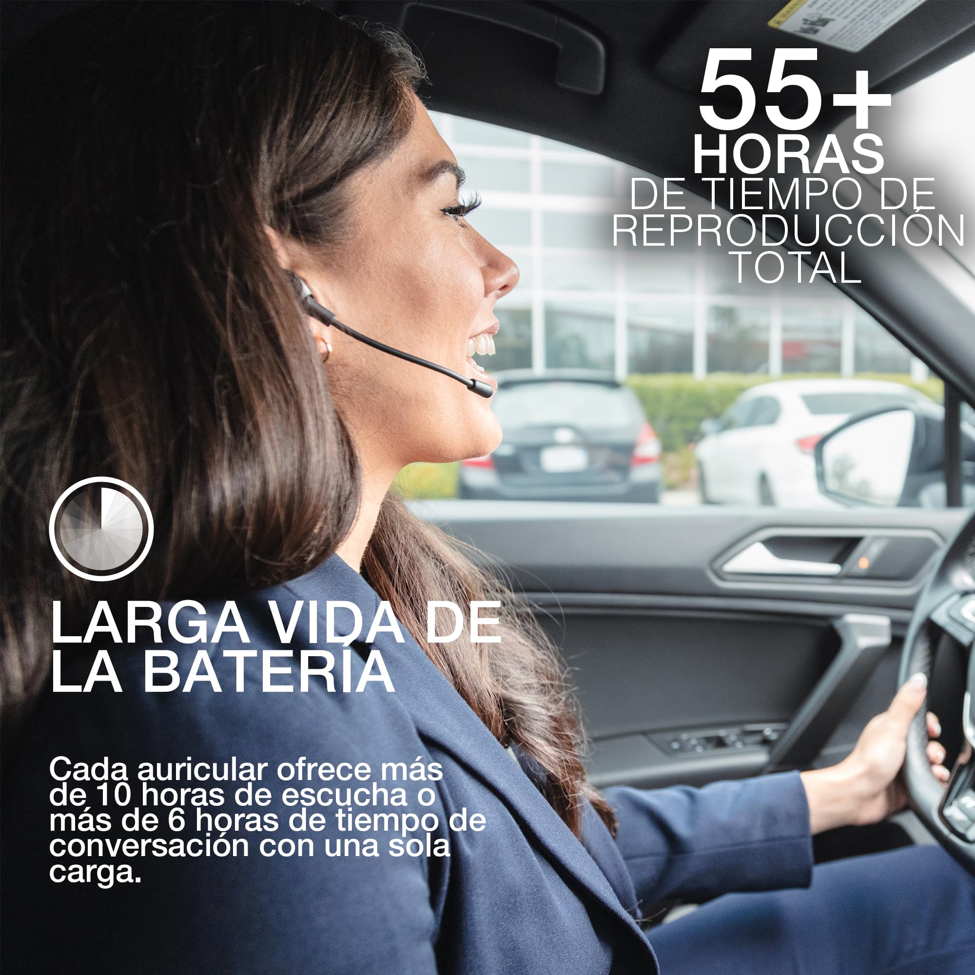 JLab Work Buds Auriculares Inalámbricos Bluetooth con Micrófono - 55h | Wireless Earbuds con Caja de Carga, Inalámbrico, Auriculares Oficina Teleoperador