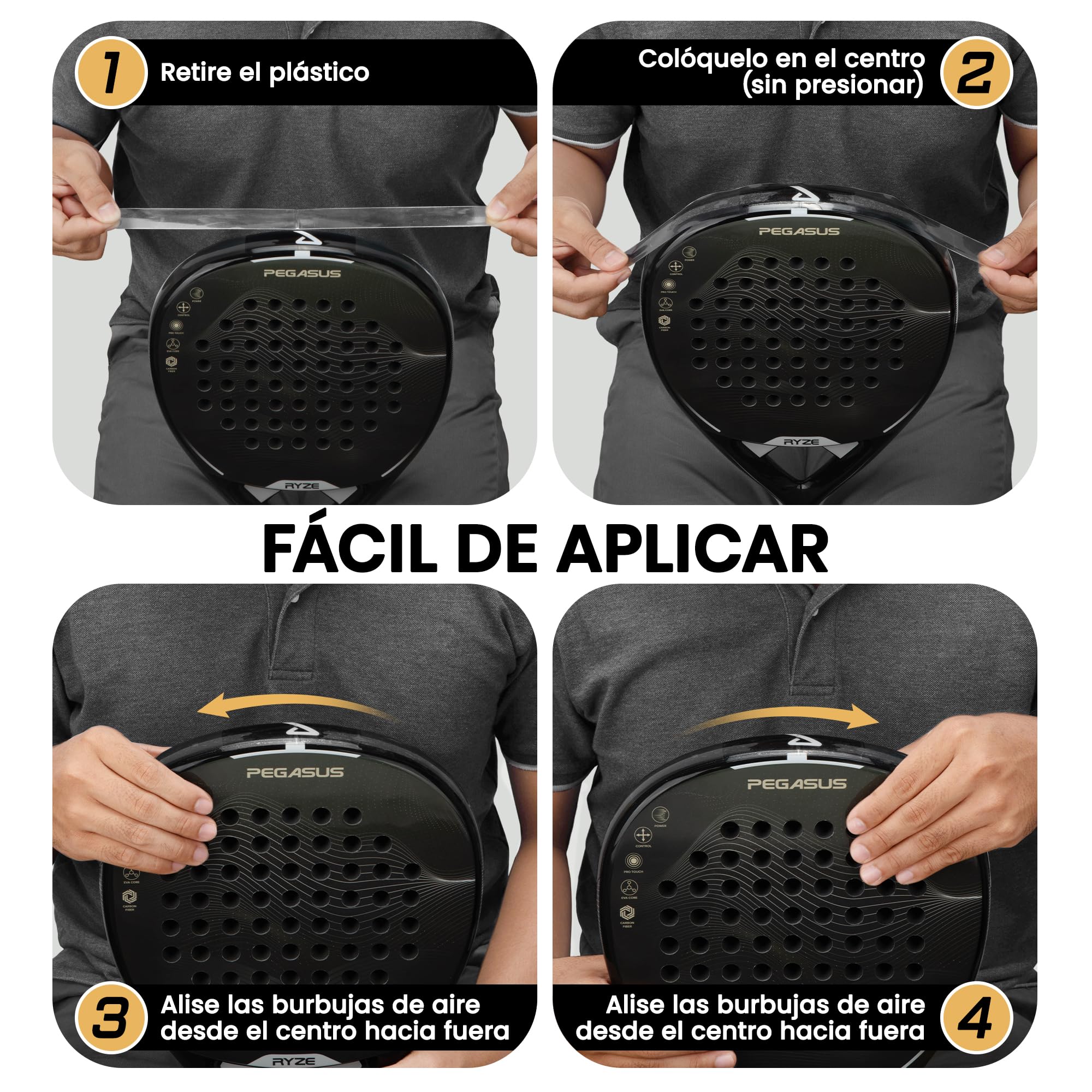 RYZE Protector Pala de Padel Transparente Pack de 2 Superficie Lisa Material Resistente