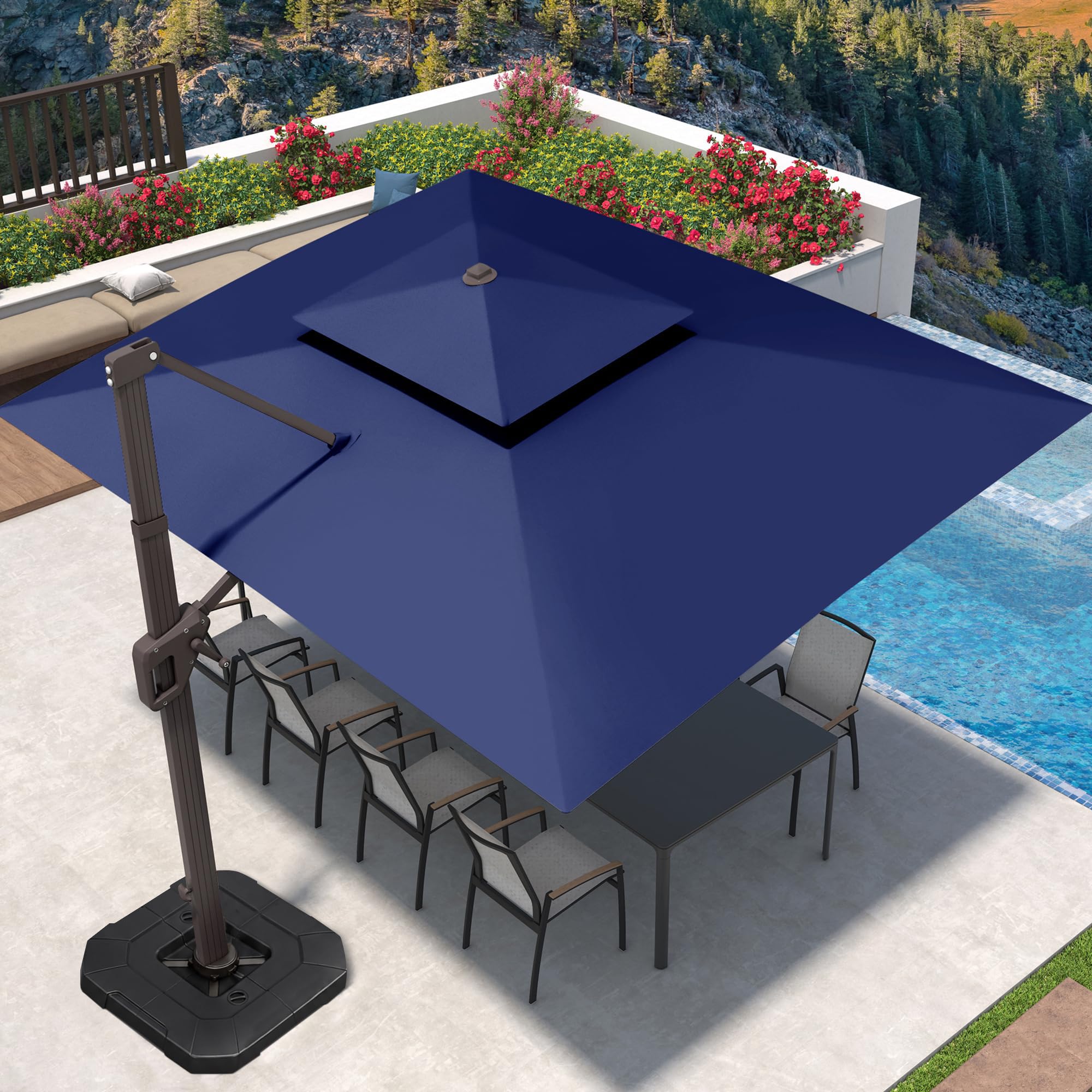 Amazon.com : 9' X 12' Patio Umbrella with LED Lights Outdoor Cantilever  Large Rectangle Offset Umbrellas Heavy Duty Aluminum Double Top with  360-degree Rotation for Pool Garden Deck, Navy : Patio, Lawn