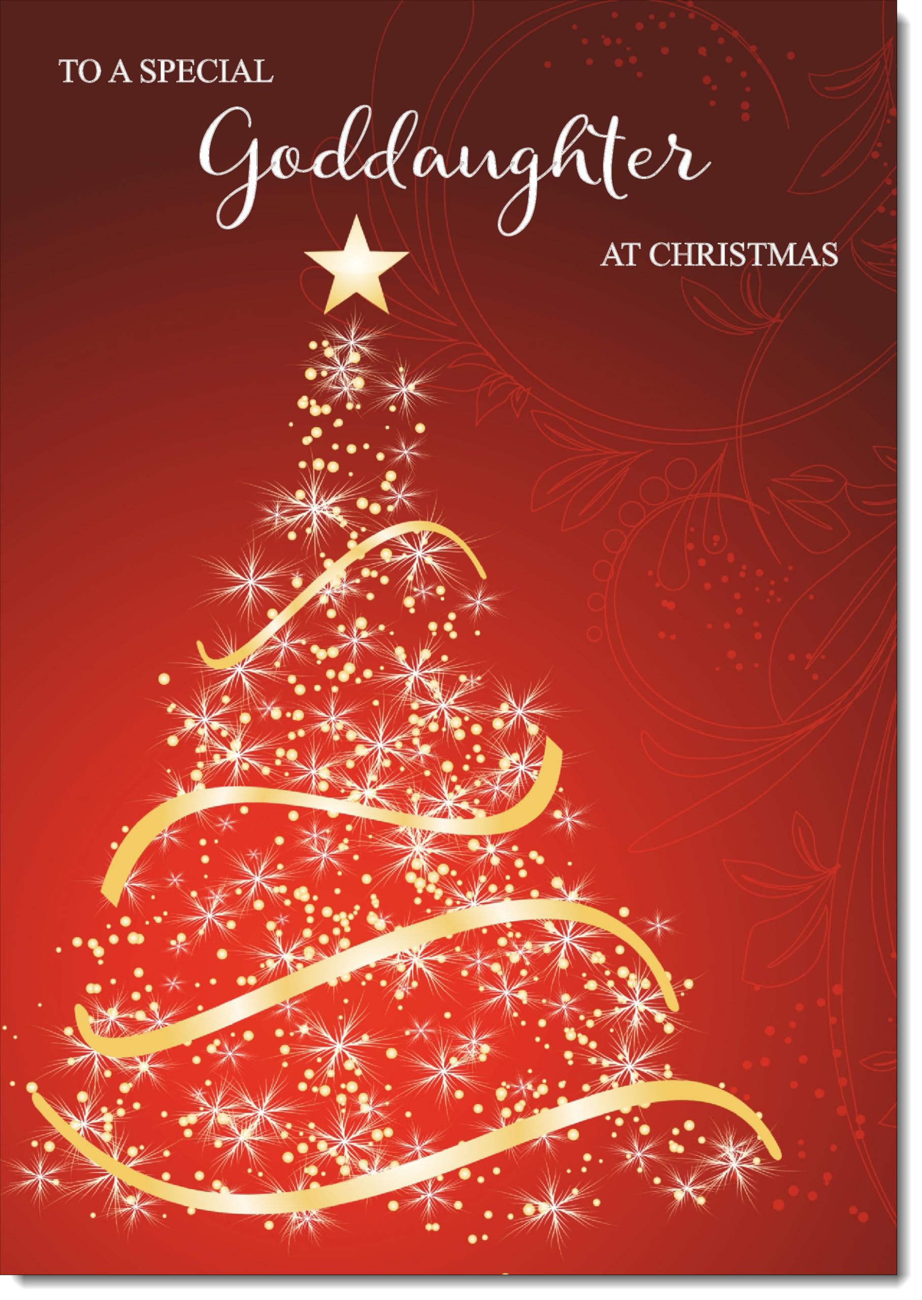 doodlecards Goddaughter Christmas Card Red Abstract Christmas Tree Large A4 Size Christmas Card for Goddaughter with Plain Envelope — image 1