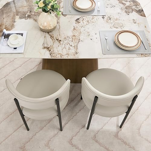 Miniatura 5 de Juego de 2 sillas de comedor de piel sintética, sillas tapizadas de cocina y comedor, sillas de comedor modernas de mediados de siglo con respaldo