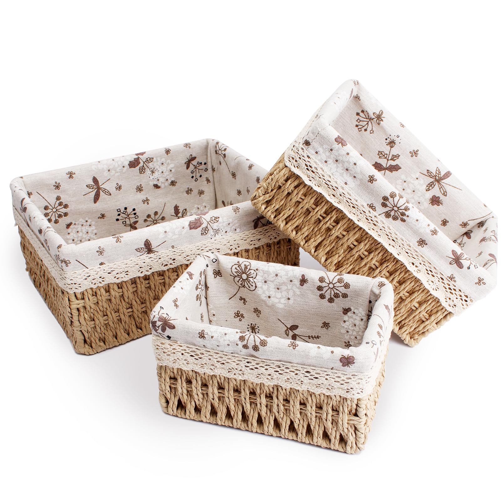 Set di 3 Cestini Portaoggetti Bambini, Cesto in Corda di Carta, Cestini di Stoccaggio, per Camerette, Bagno, Cassetti, Cucine, Soggiorno（Tre Dimensioni）