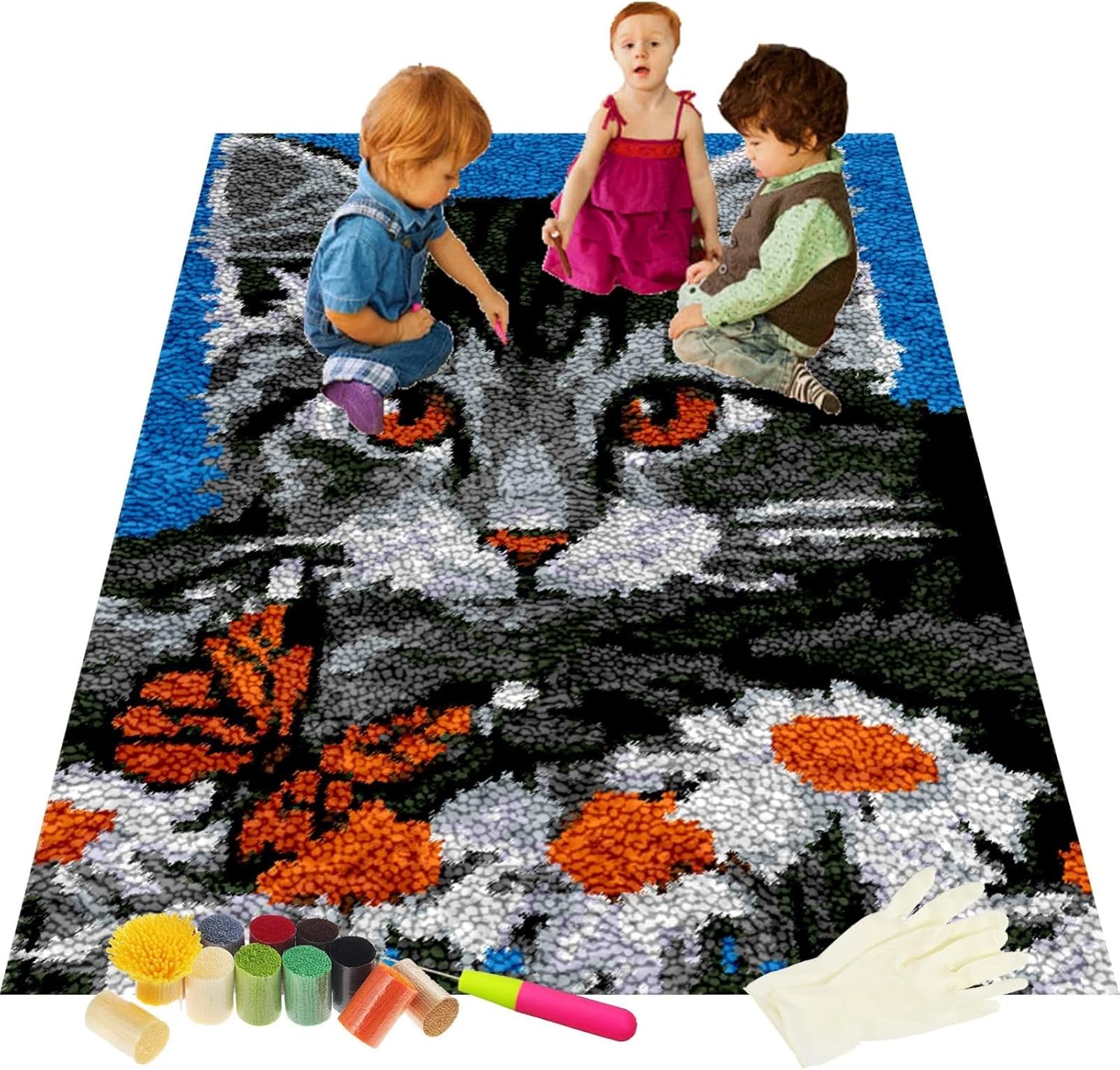 AMBATTERY Latch Hook Cushion Kits Cats and Flowers DIY Latch Hook Rug