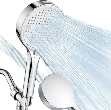 Handheld Shower Head with Hose, 6 Spray Settings, High Pressure, Chrome Finish, Rain, Pulse, Boost, Spray, Mix, Cleaning Modes Chrome