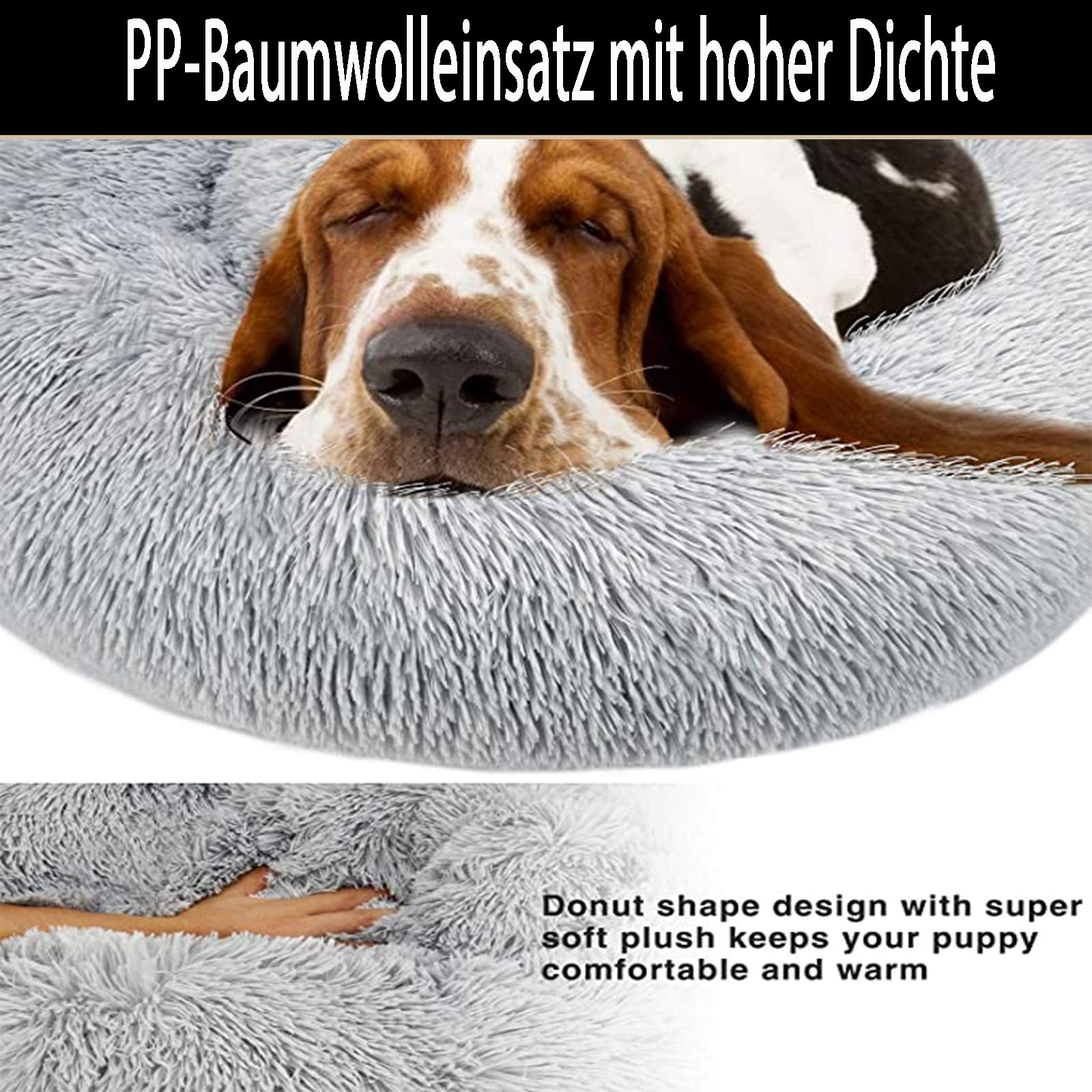 LINRUI XXL Hundebett – Orthopädisches Donut-Bett, Waschbar, Grau