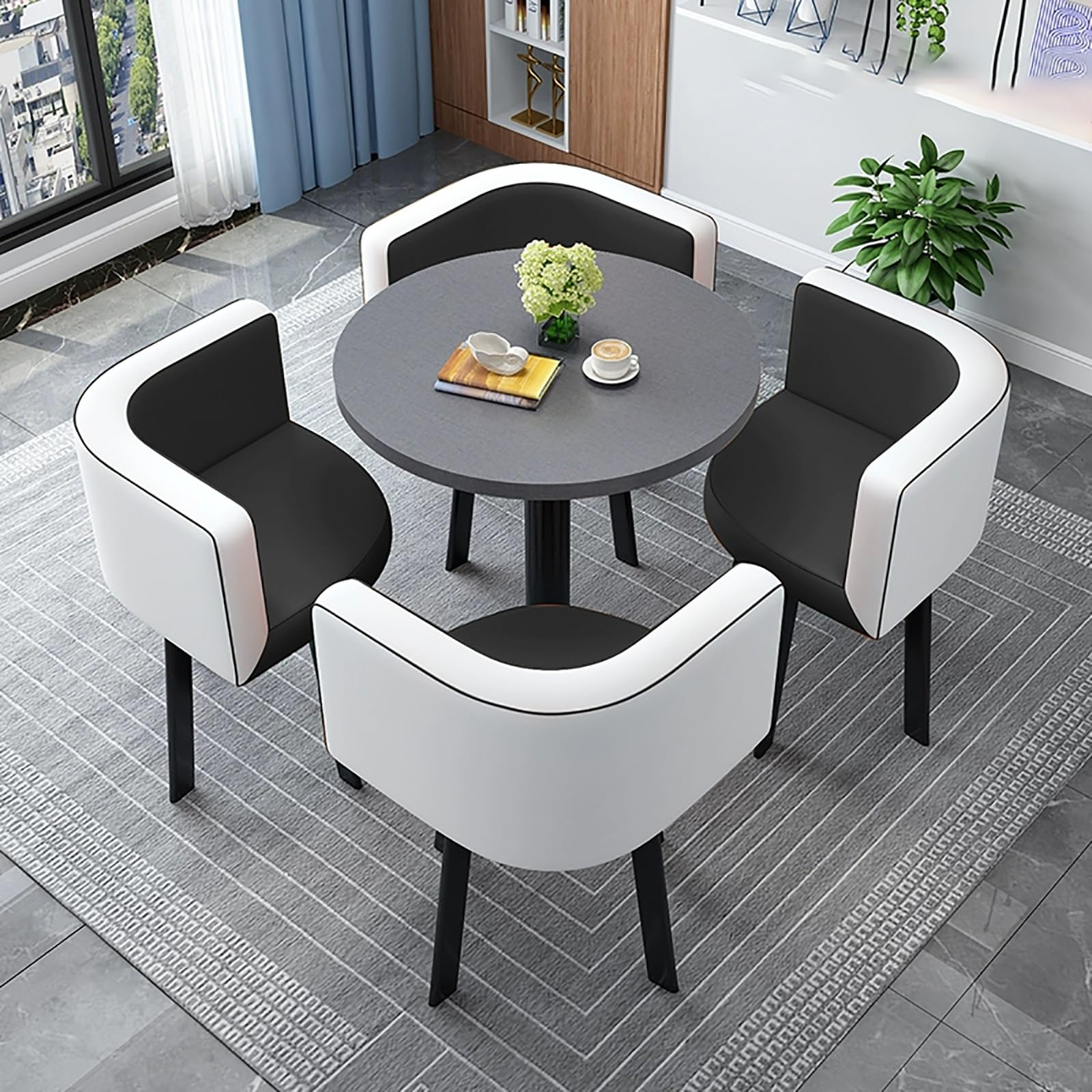 AYCDL Round Dining Table Set for 4 with Chairs - for Coffee Shops Milk Tea Shops or Living Rooms - Stylish Conference Coffee Table,StyleQ