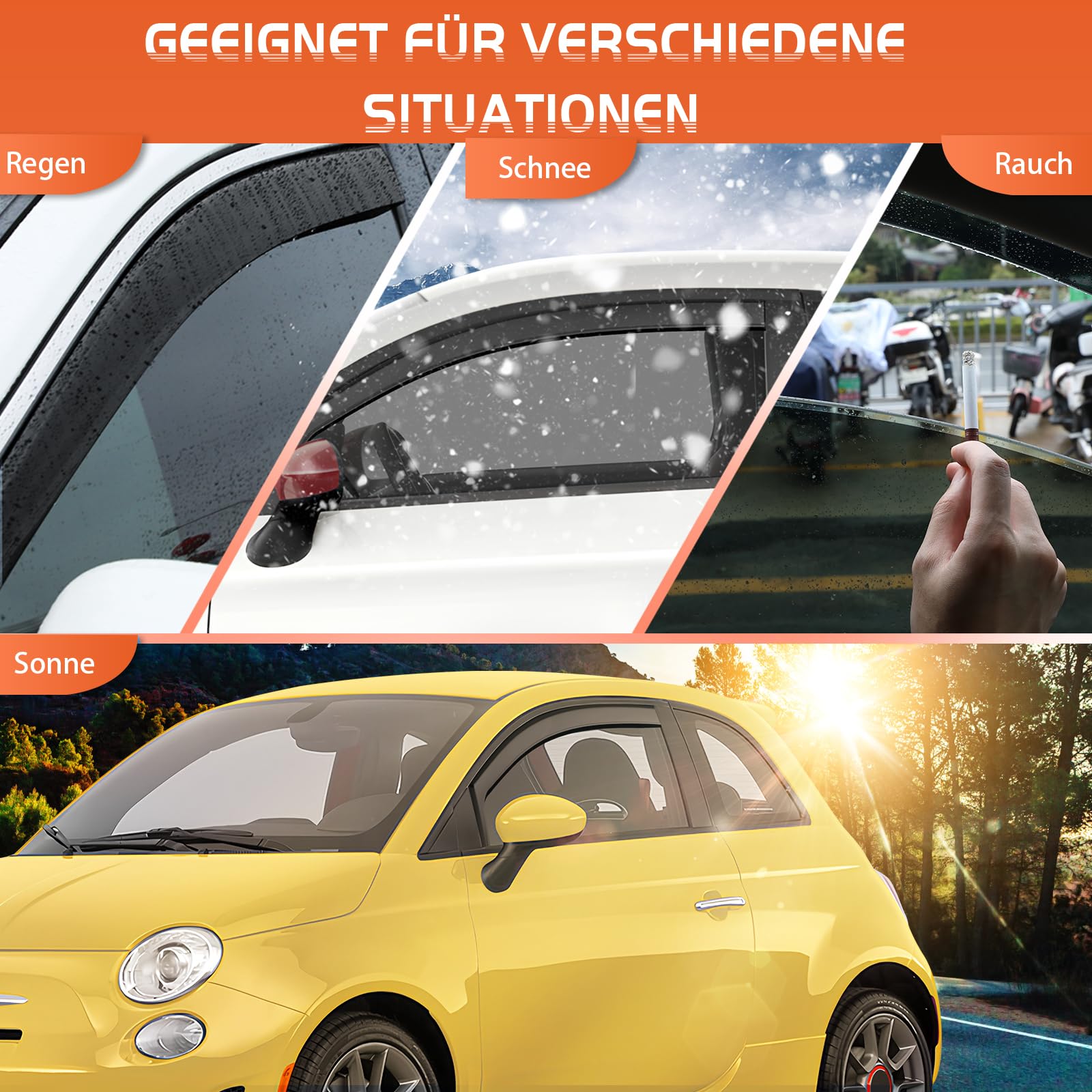 GEARMONSTER Deflectores de Viento para F-I-AT 500/Abarth 2007-2024, protección contra la Lluvia y Lluvia, deflectores Integrados