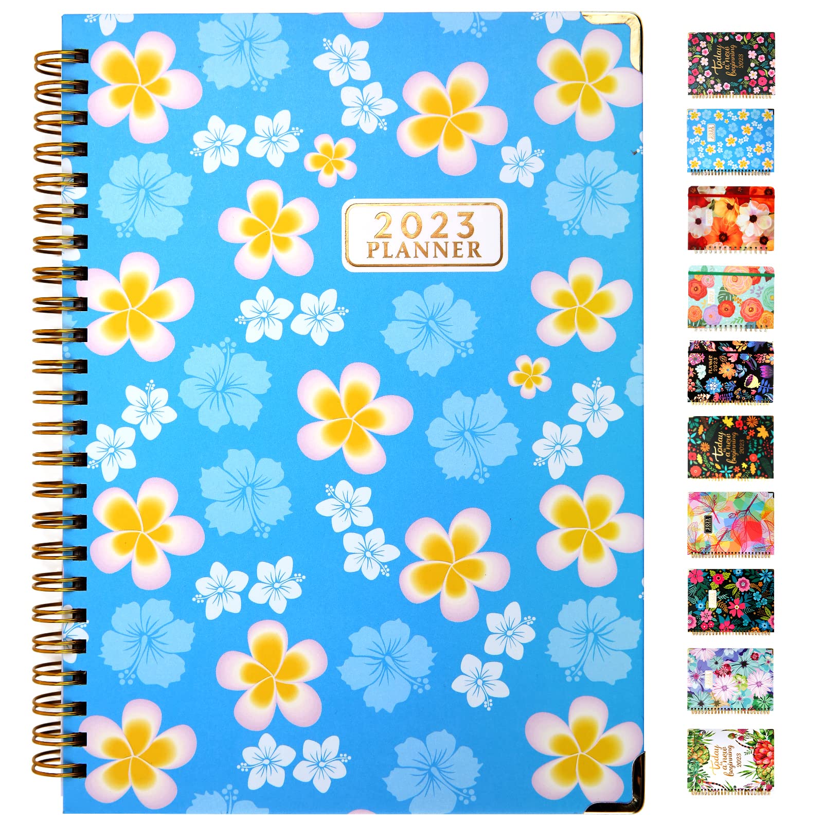 Photo 1 of 2023 Planner, Weekly and Monthly Planner with Tabs, 6.2*8.5 inch, Jan 2023-Dec 2023, Personal Calendar Planner, Daily Planner for Students or Teachers(Blue Flowers)