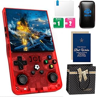 R36MAX Retro Game Console with Christmas Card & Gift Bag | 4 Inch IPS Screen, 21000+ Pre-Installed Games, 20+ Emulators, Portable Linux System (Red Gift Set)