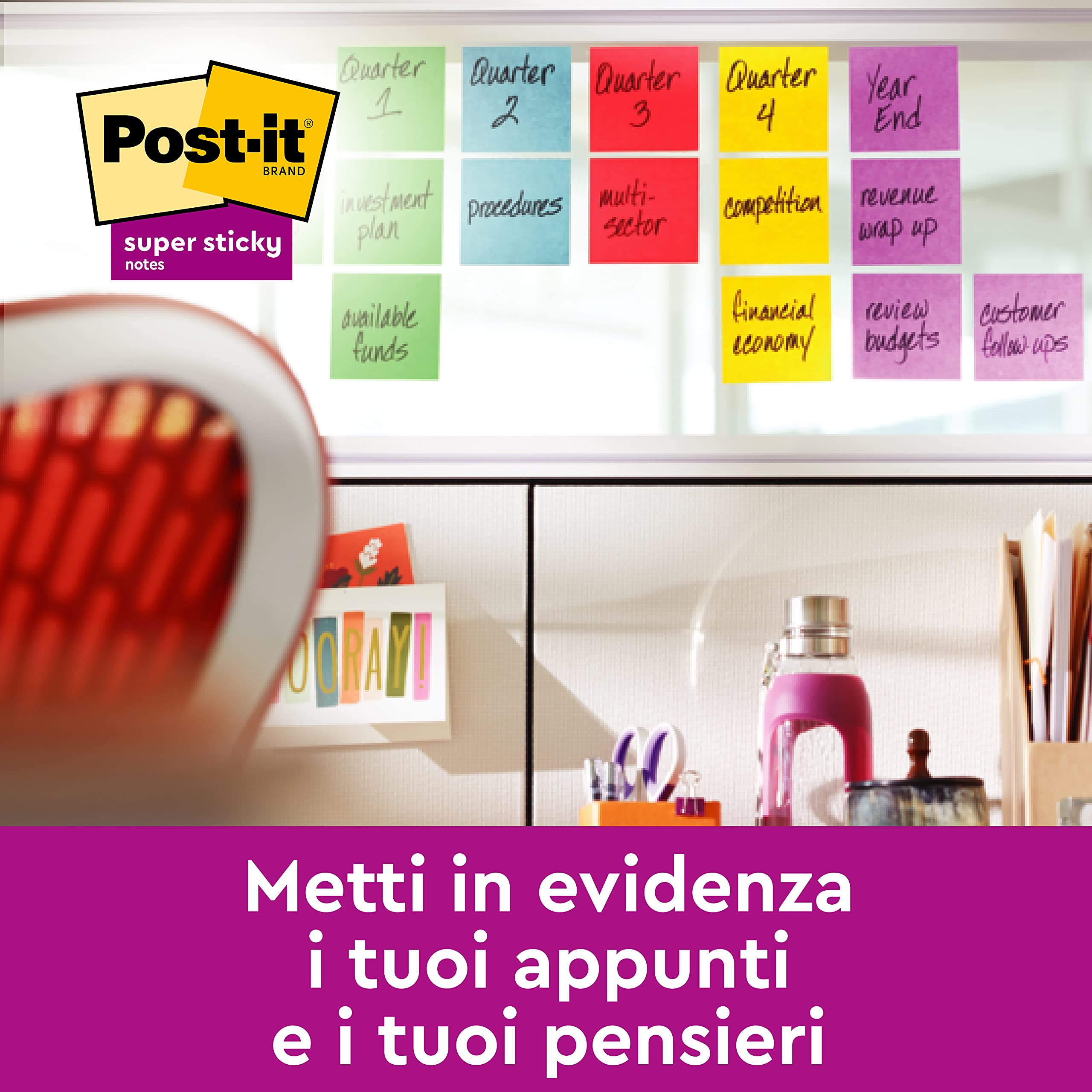 Post-it Super Sticky Carnival Collection 6 Blocchetti 90 Fogli 76x76 mm Foglietti per Appunti Elenchi Promemoria