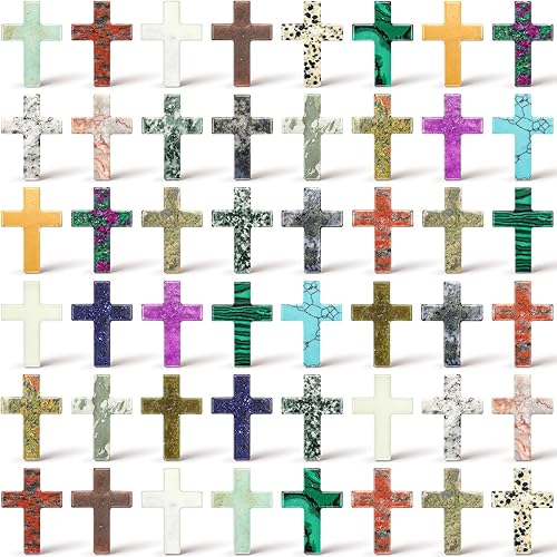 Vista 9 de Nuenen 50 piezas de piedras de cristal de cruz a granel de 1 pulgada, piedras de preocupación naturales en forma de cruz para pared, amuleto