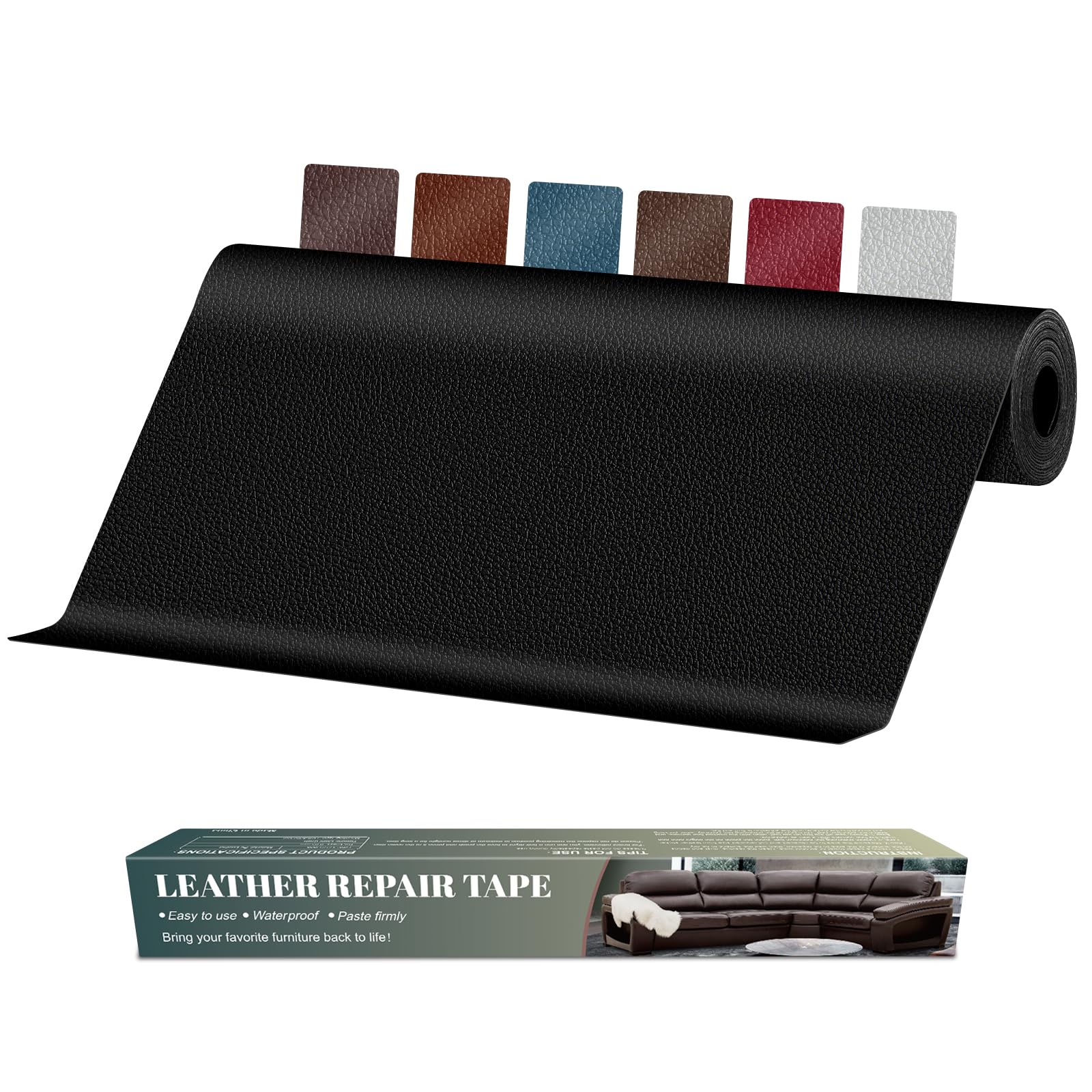 Self Adhesive Leather Repair Patch 17x79 inch Large Leather Repair Kit for Furniture Leather Repair Tape Sofa Vinyl Repair Patch Kit for Car Seats Couches Boat Seat Chair Handbag(Black)