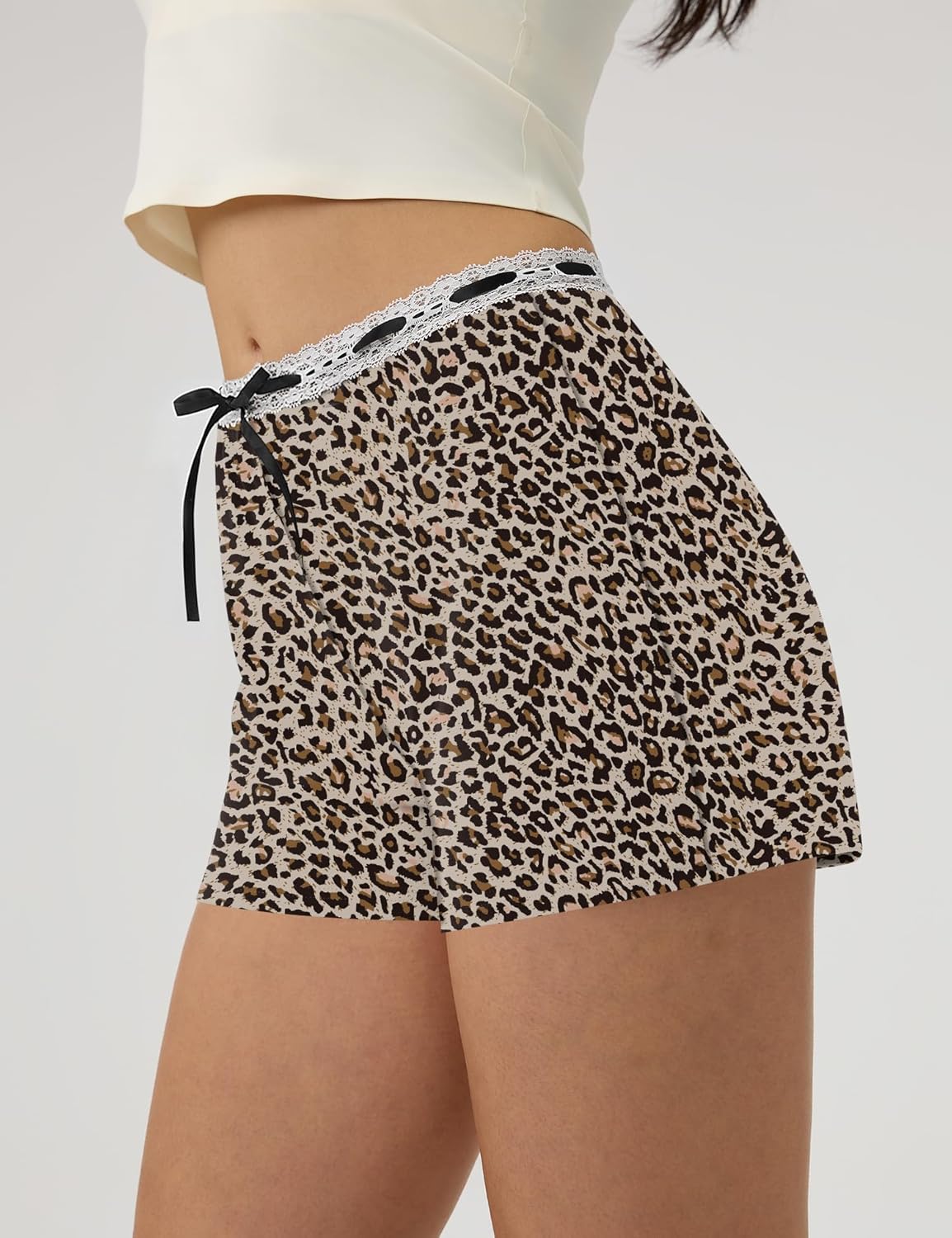 Rapbin Women's Y2k Micro Mini Shorts Leopard Print Low Waist Lounge Pajama Bottoms Boxer with Lace Trim XS-L - Image 2