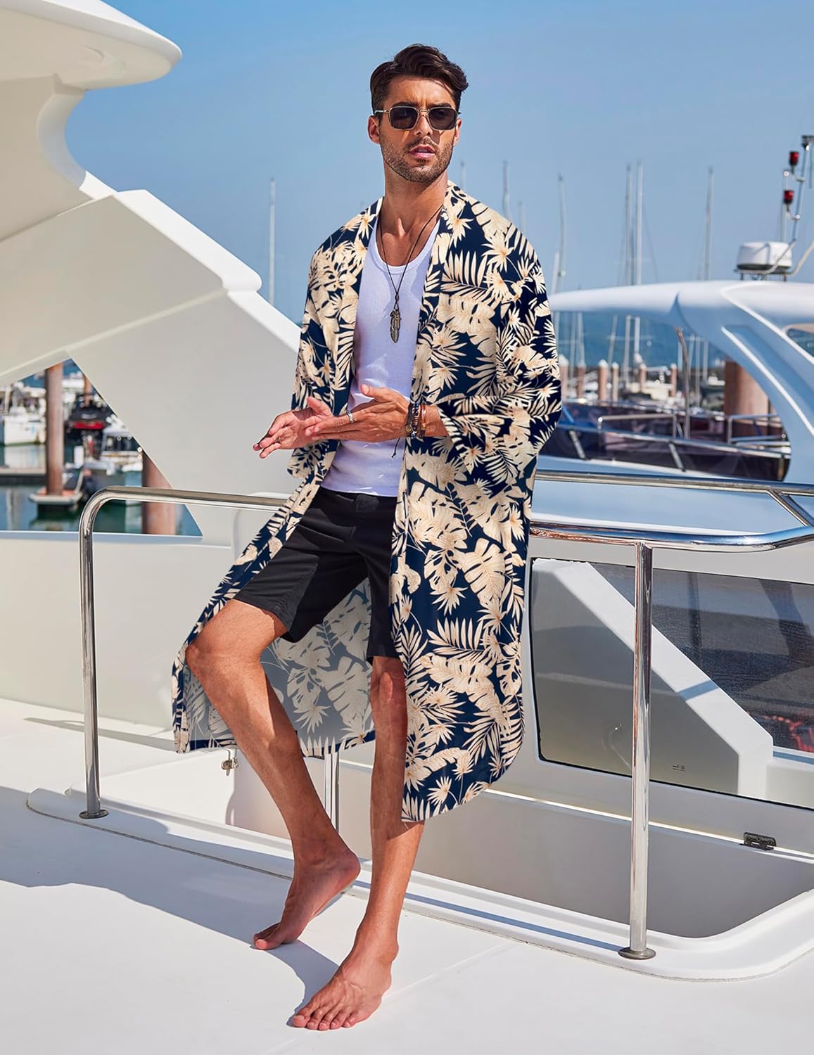 COOFANDY Men's Lightweight Kimono Robe Jacket Printed Japanese Style Bathrobes Casual Open Front Long Cardigan Coat Outwear - Image 3
