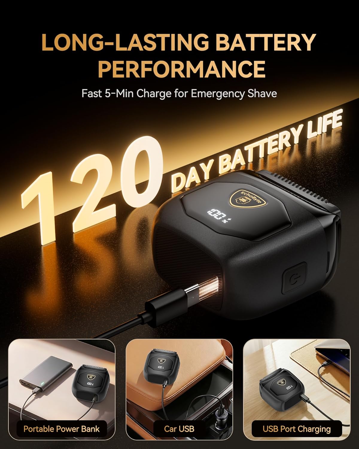 Full Metal Electric Foil Shaver for Men: 4 Floating Blades, IPX7 Waterproof Wet & Dry Mini Razor, 120-Min Runtime USB-C Rechargeable, Quiet Travel Groomer with LED Display (Space Black)