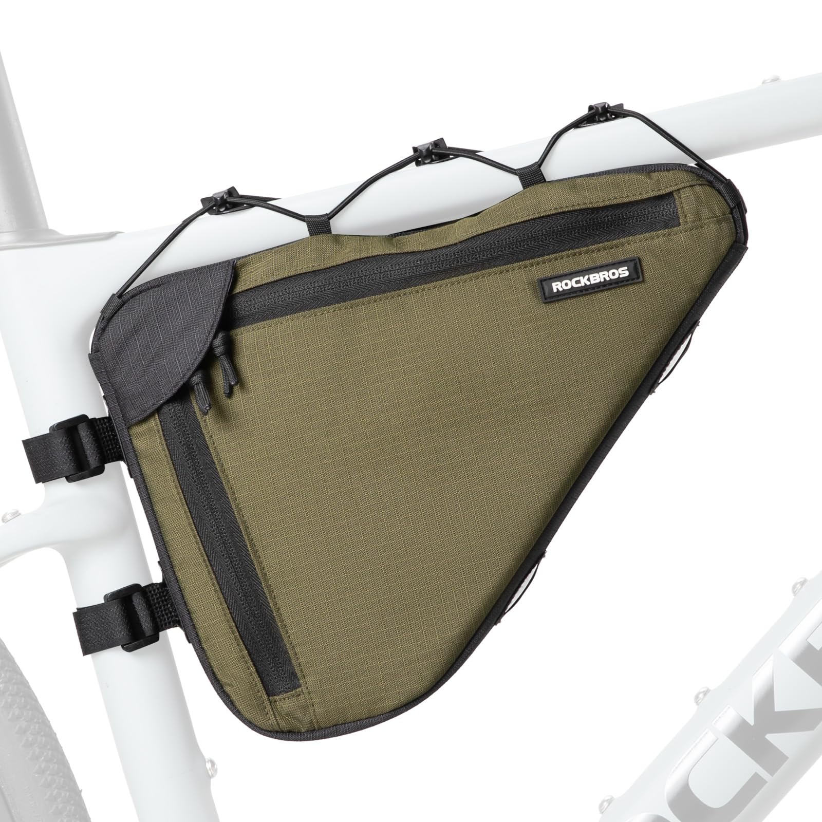 ROCKBROS Bike Frame Bag Bicycle Triangle Frame Bag Lightweight Under Top Tube Pouch for MTB Road Bike Cycling Accessories 1.5L Green