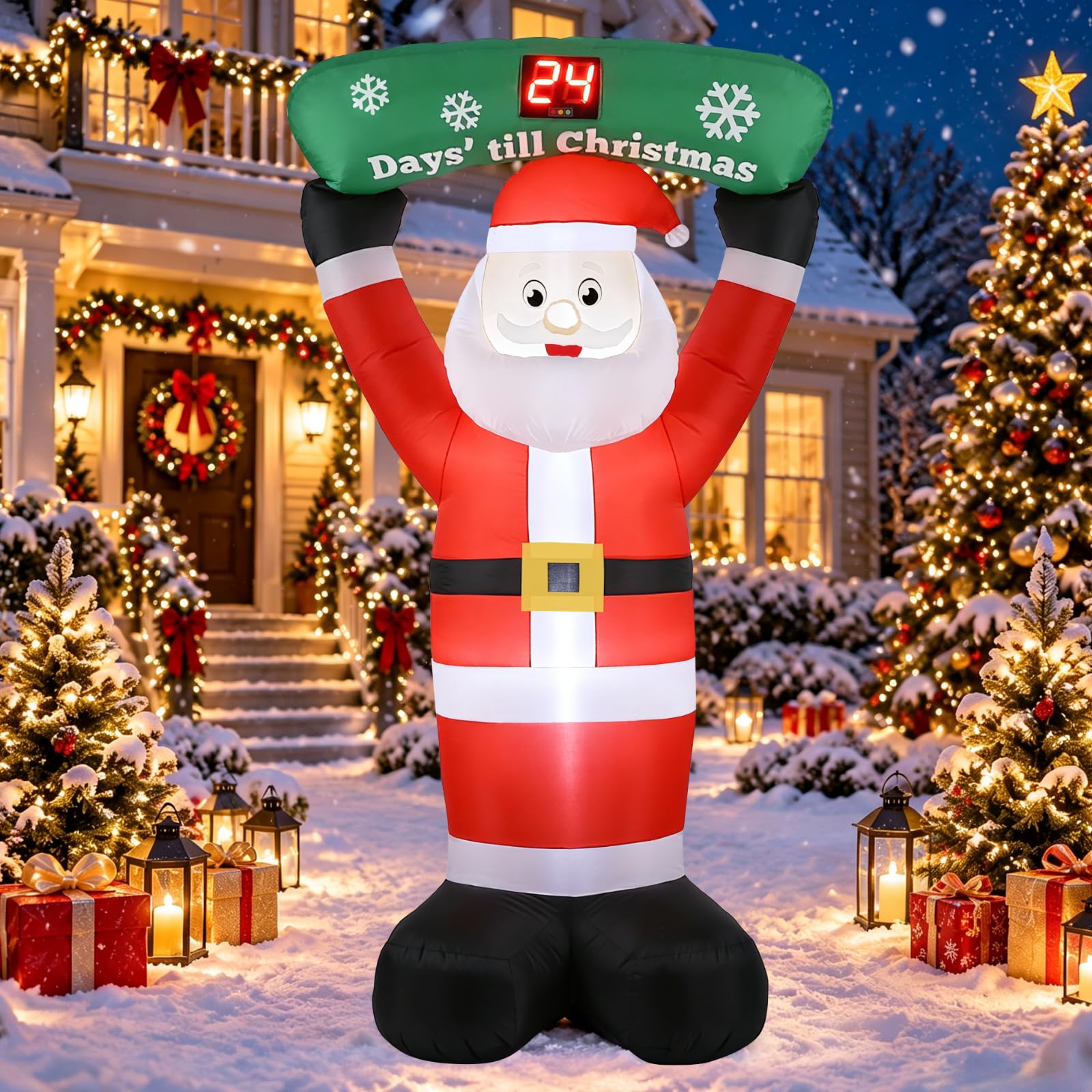 Quntis LED Pere Noel Gonflable Exterieur 244 CM avec Compte à Rebours